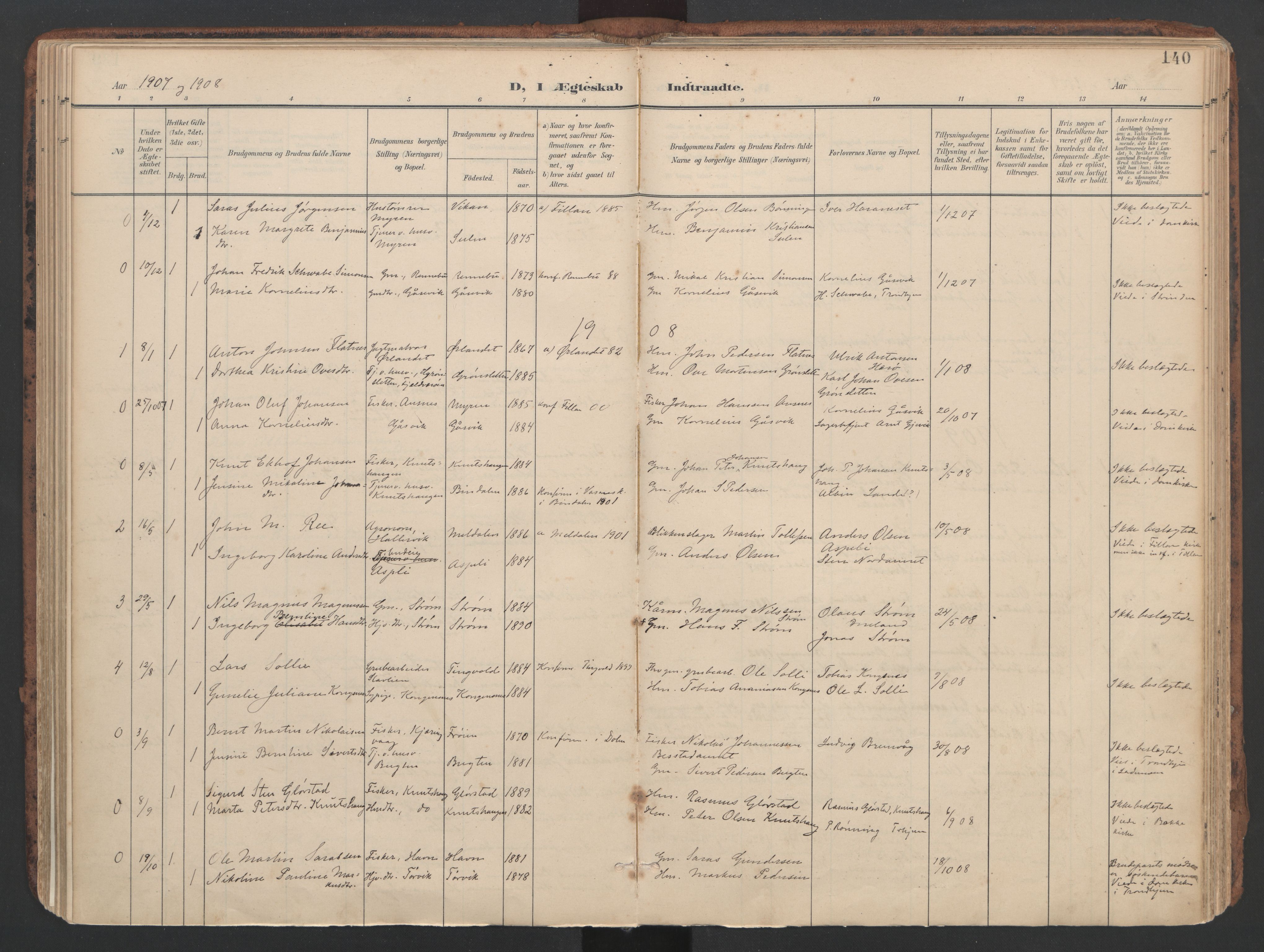 Ministerialprotokoller, klokkerbøker og fødselsregistre - Sør-Trøndelag, SAT/A-1456/634/L0537: Parish register (official) no. 634A13, 1896-1922, p. 140