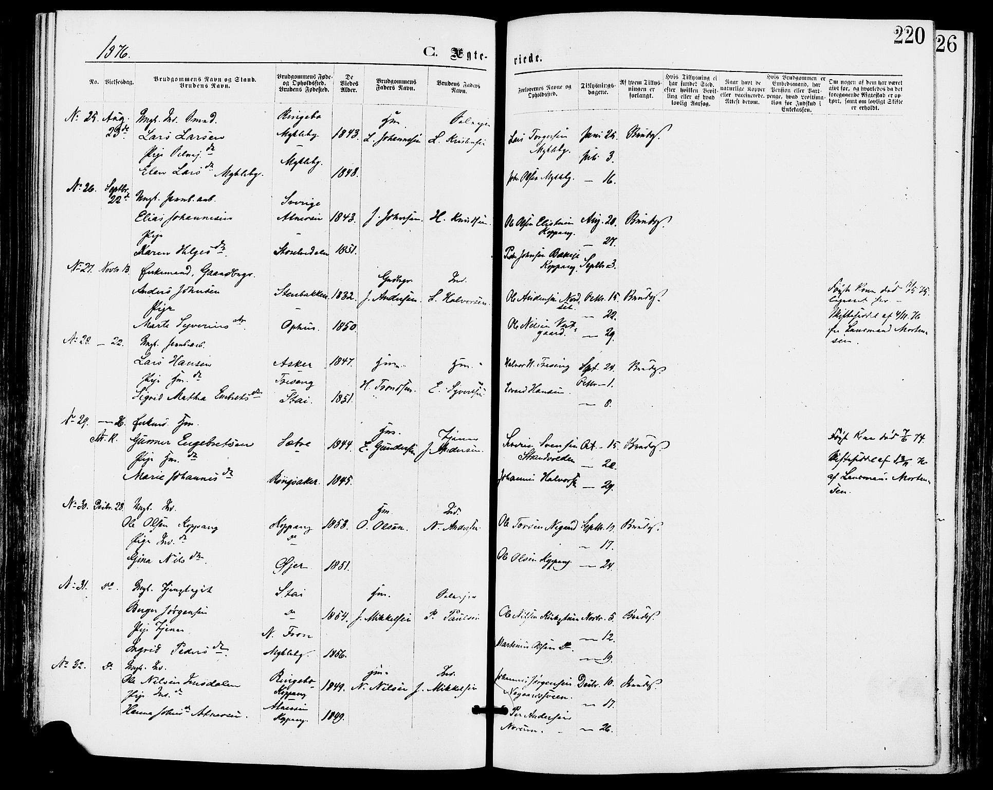 Stor-Elvdal prestekontor, AV/SAH-PREST-052/H/Ha/Haa/L0001: Parish register (official) no. 1, 1871-1882, p. 220