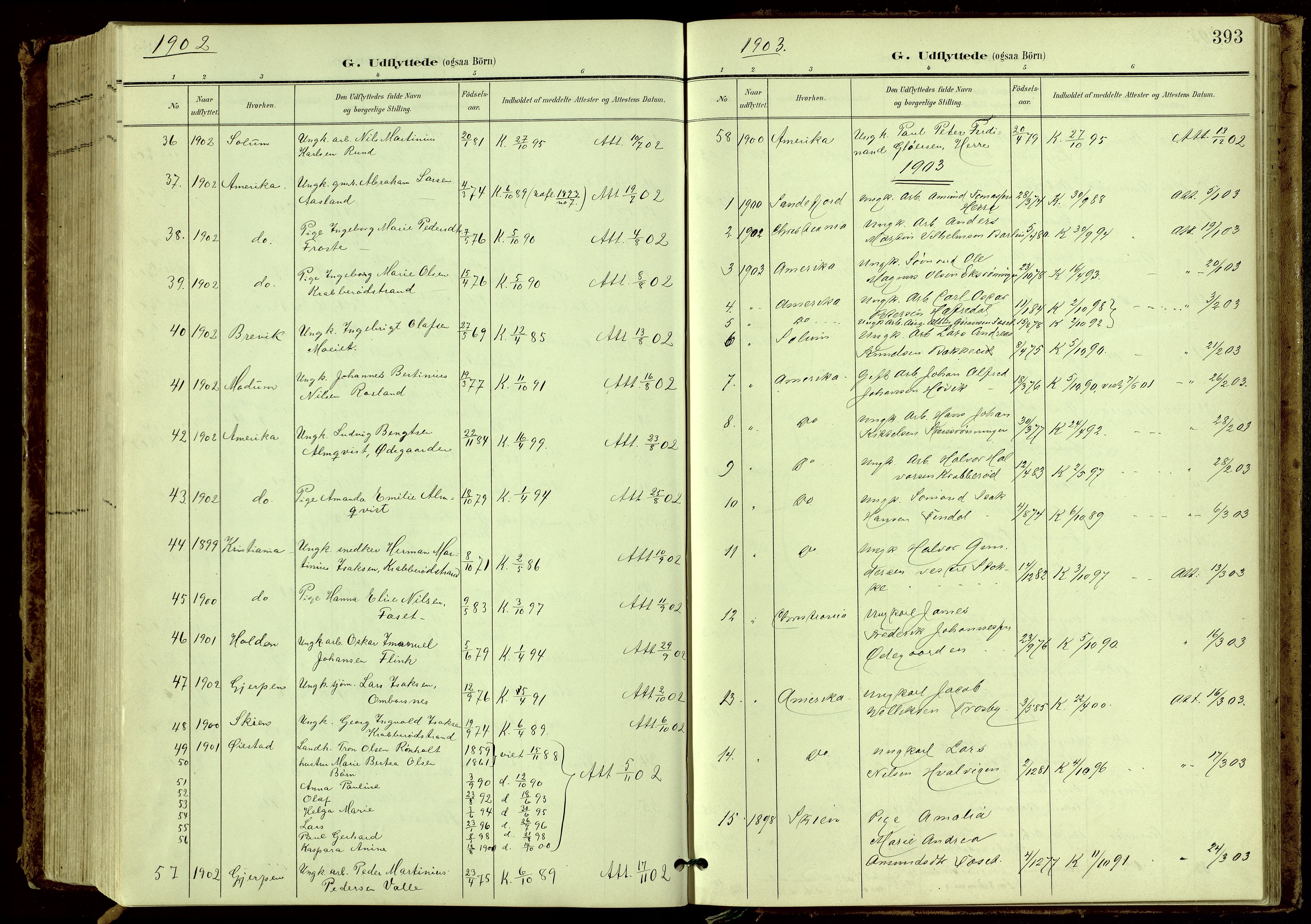 Bamble kirkebøker, SAKO/A-253/G/Ga/L0010: Parish register (copy) no. I 10, 1901-1919, p. 393