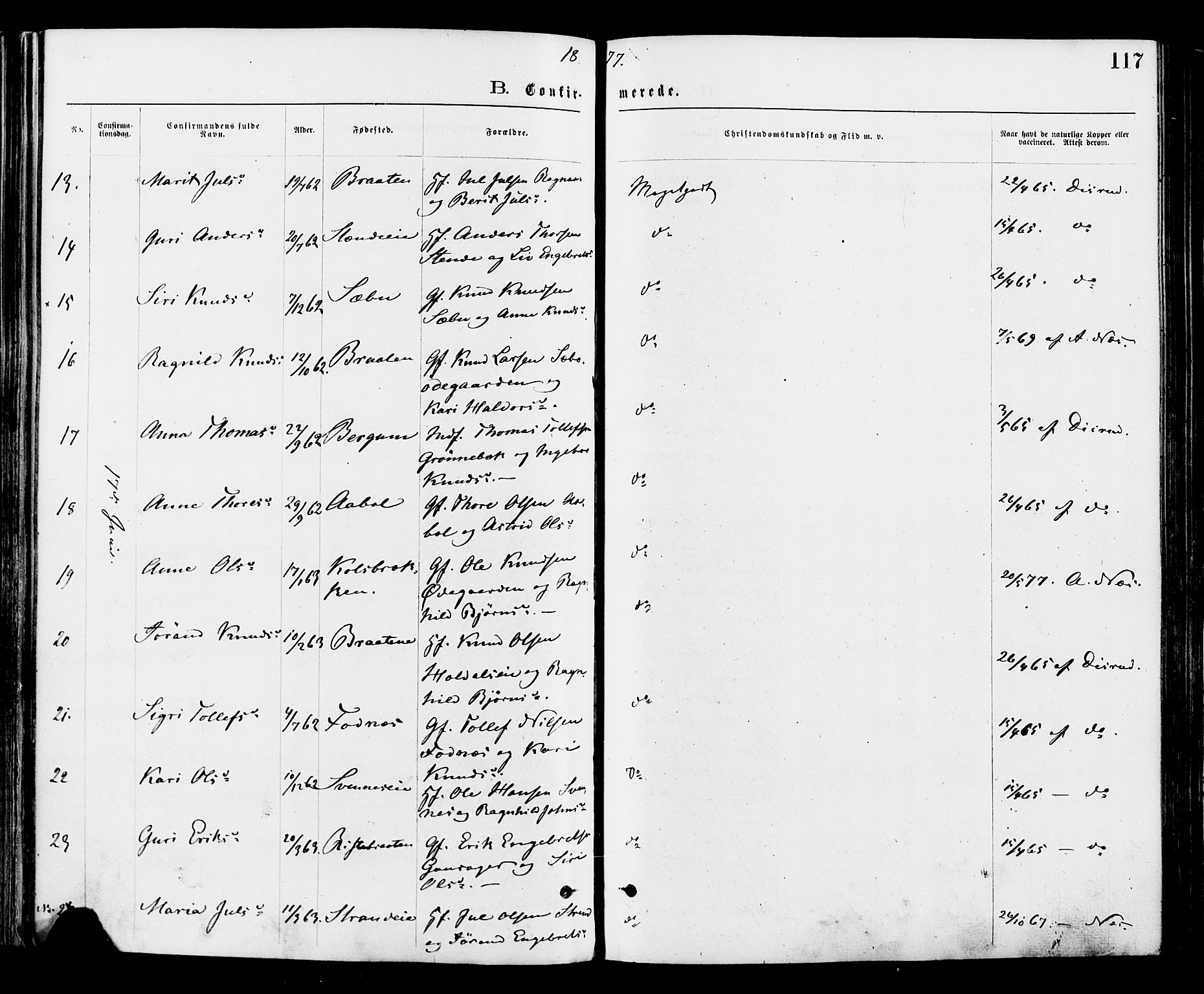 Nord-Aurdal prestekontor, SAH/PREST-132/H/Ha/Haa/L0009: Parish register (official) no. 9, 1876-1882, p. 117