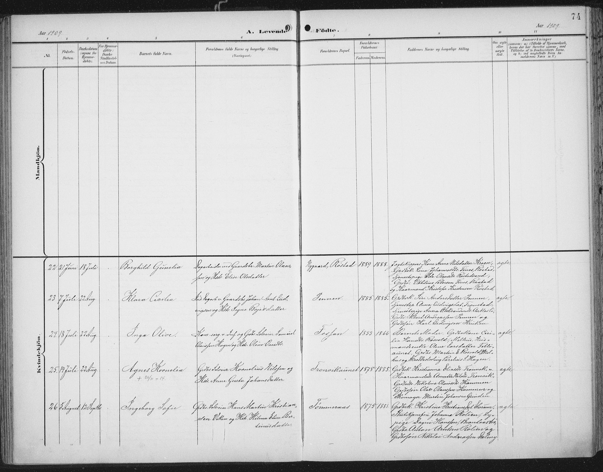 Ministerialprotokoller, klokkerbøker og fødselsregistre - Nord-Trøndelag, SAT/A-1458/701/L0011: Parish register (official) no. 701A11, 1899-1915, p. 74