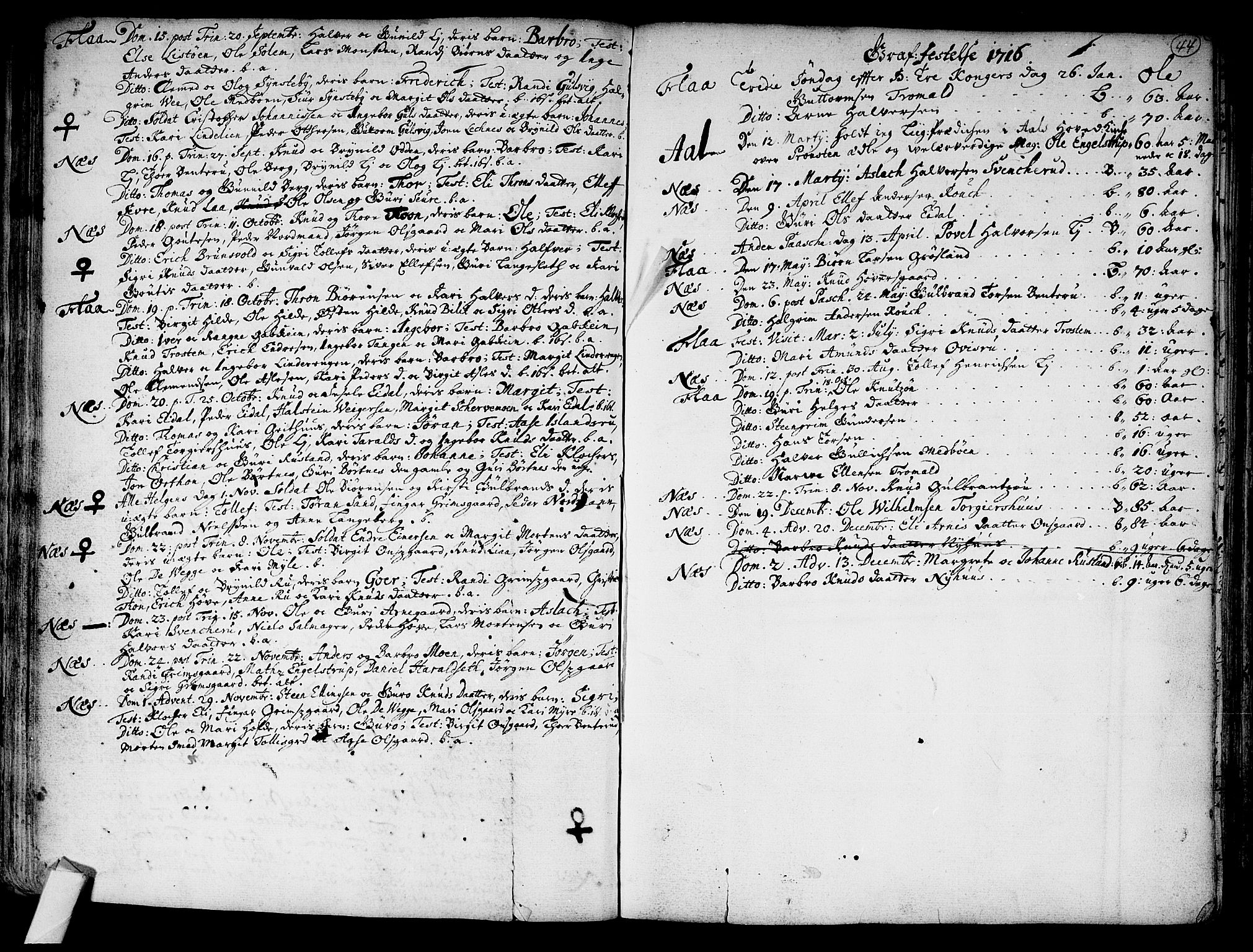 Nes kirkebøker, SAKO/A-236/F/Fa/L0002: Parish register (official) no. 2, 1707-1759, p. 44