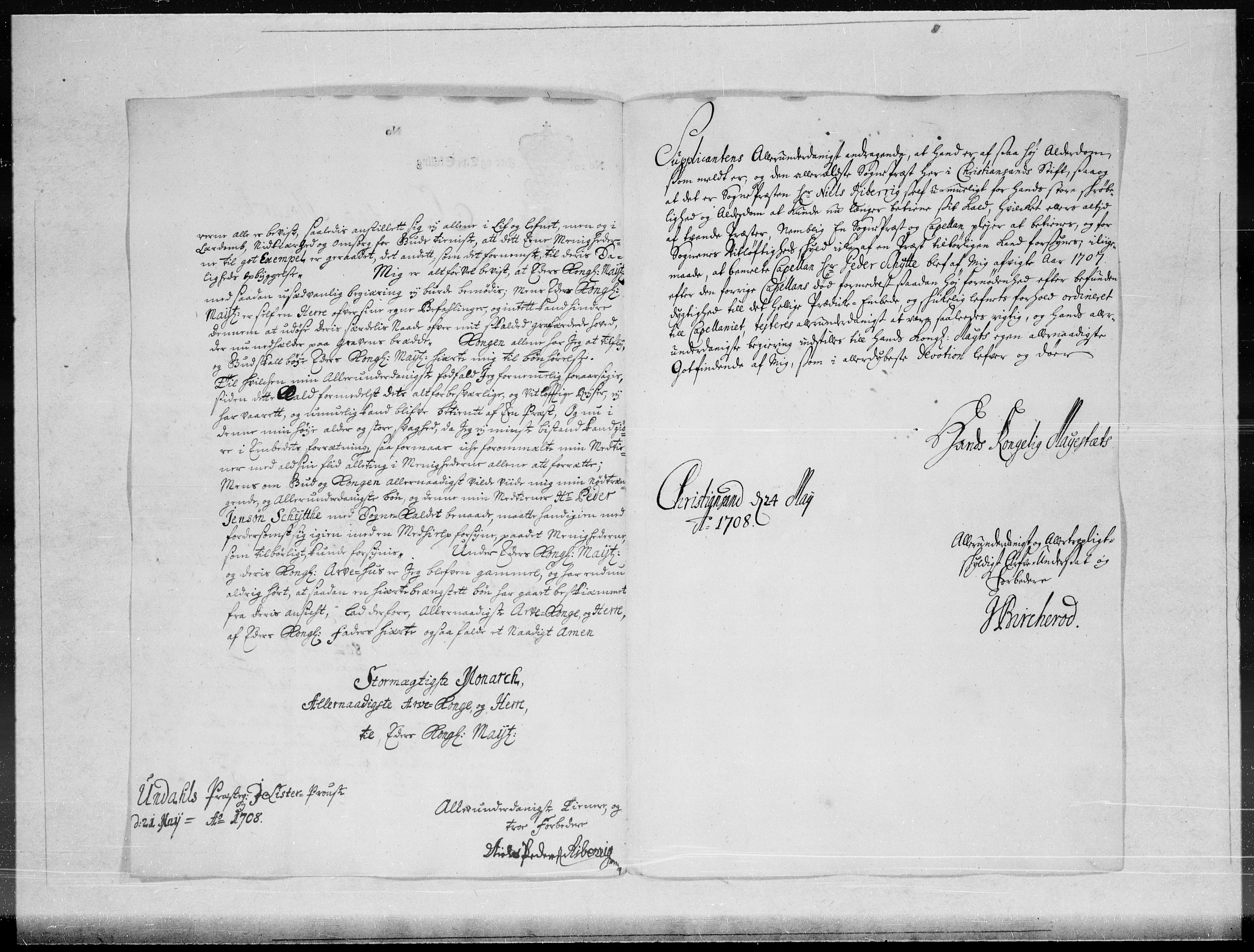 Danske Kanselli 1572-1799, AV/RA-EA-3023/F/Fc/Fcc/Fcca/L0066: Norske innlegg 1572-1799, 1708, p. 219