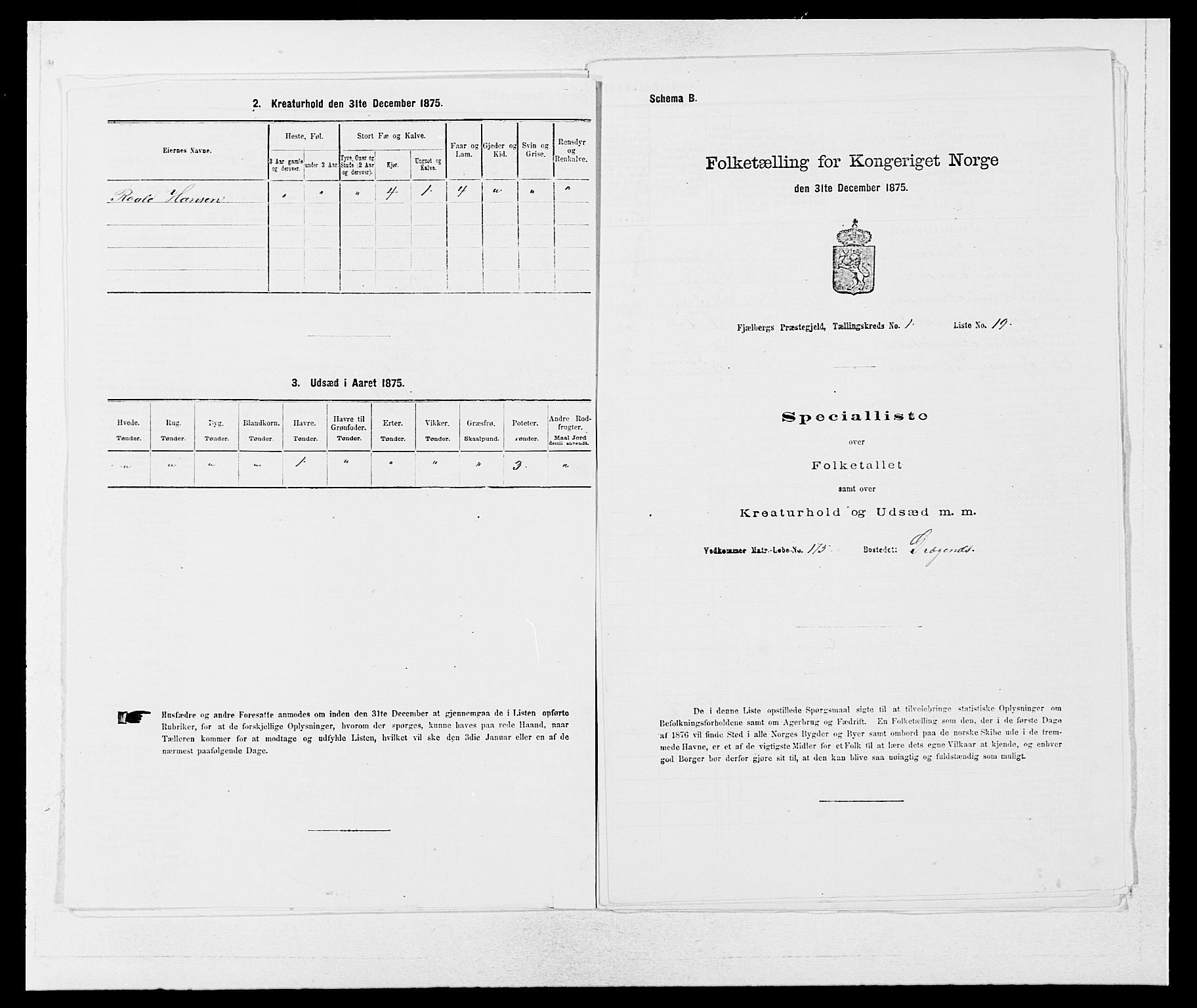 SAB, 1875 census for 1213P Fjelberg, 1875, p. 67