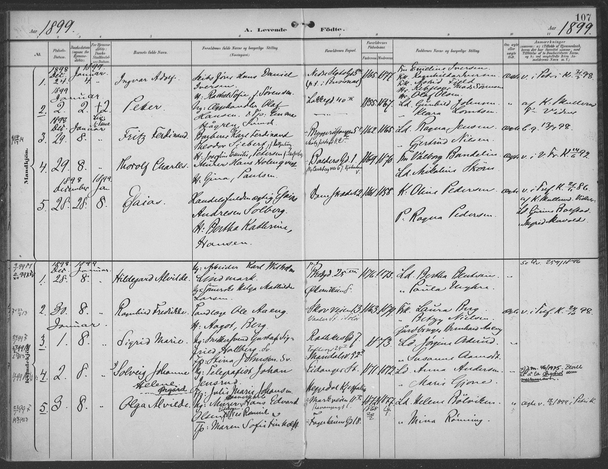 Rikshospitalet prestekontor Kirkebøker, SAO/A-10309b/F/L0011: Parish register (official) no. 11, 1898-1900, p. 107