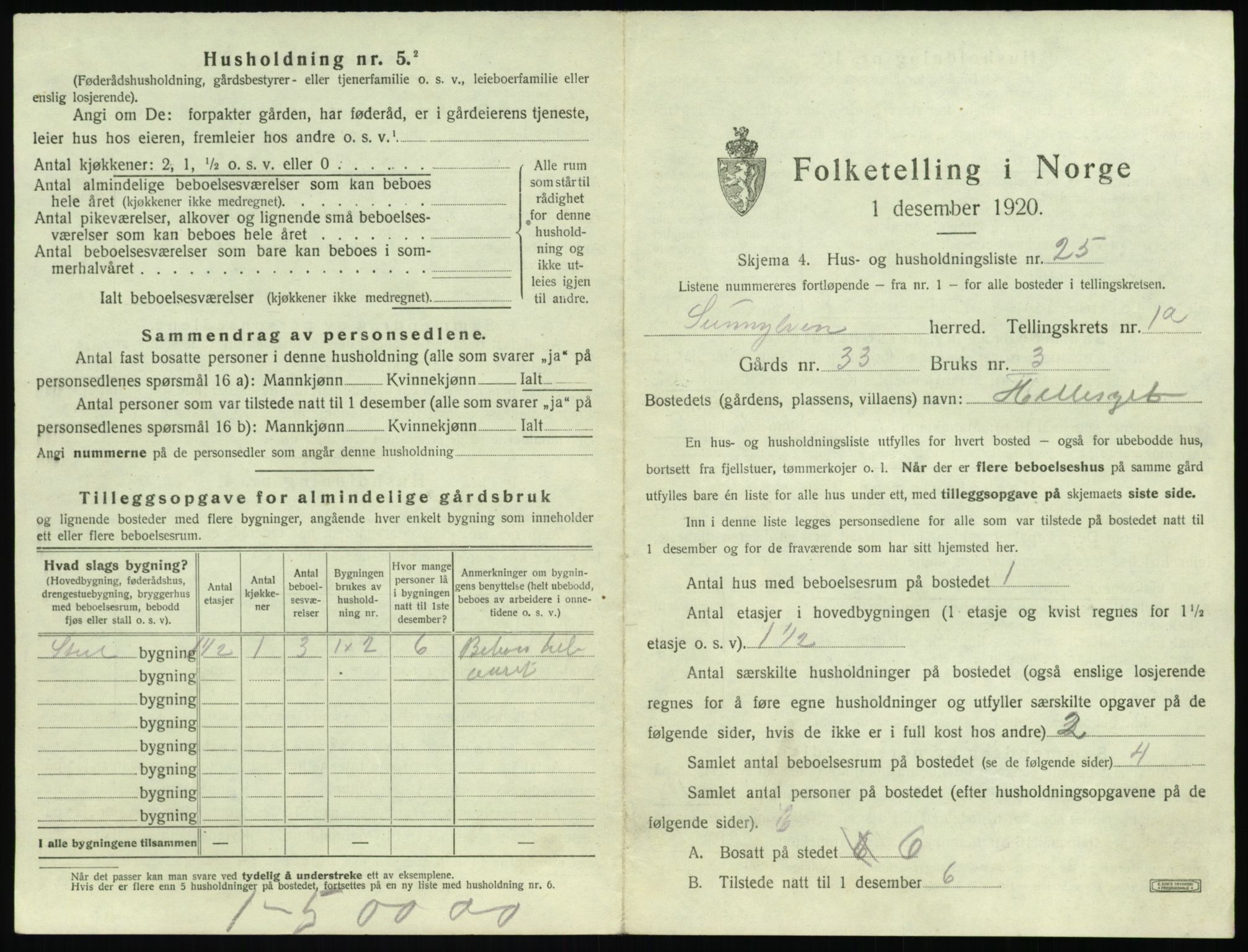 SAT, 1920 census for Sunnylven, 1920, p. 108