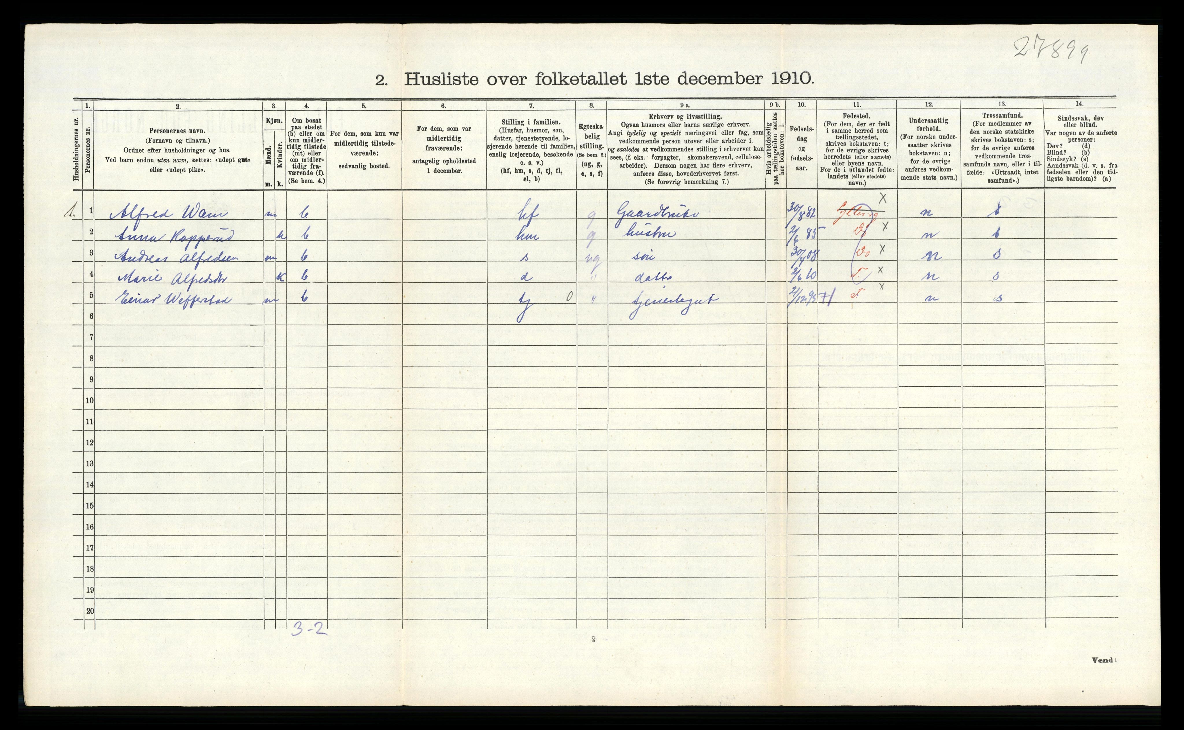 RA, 1910 census for Lier, 1910, p. 1517