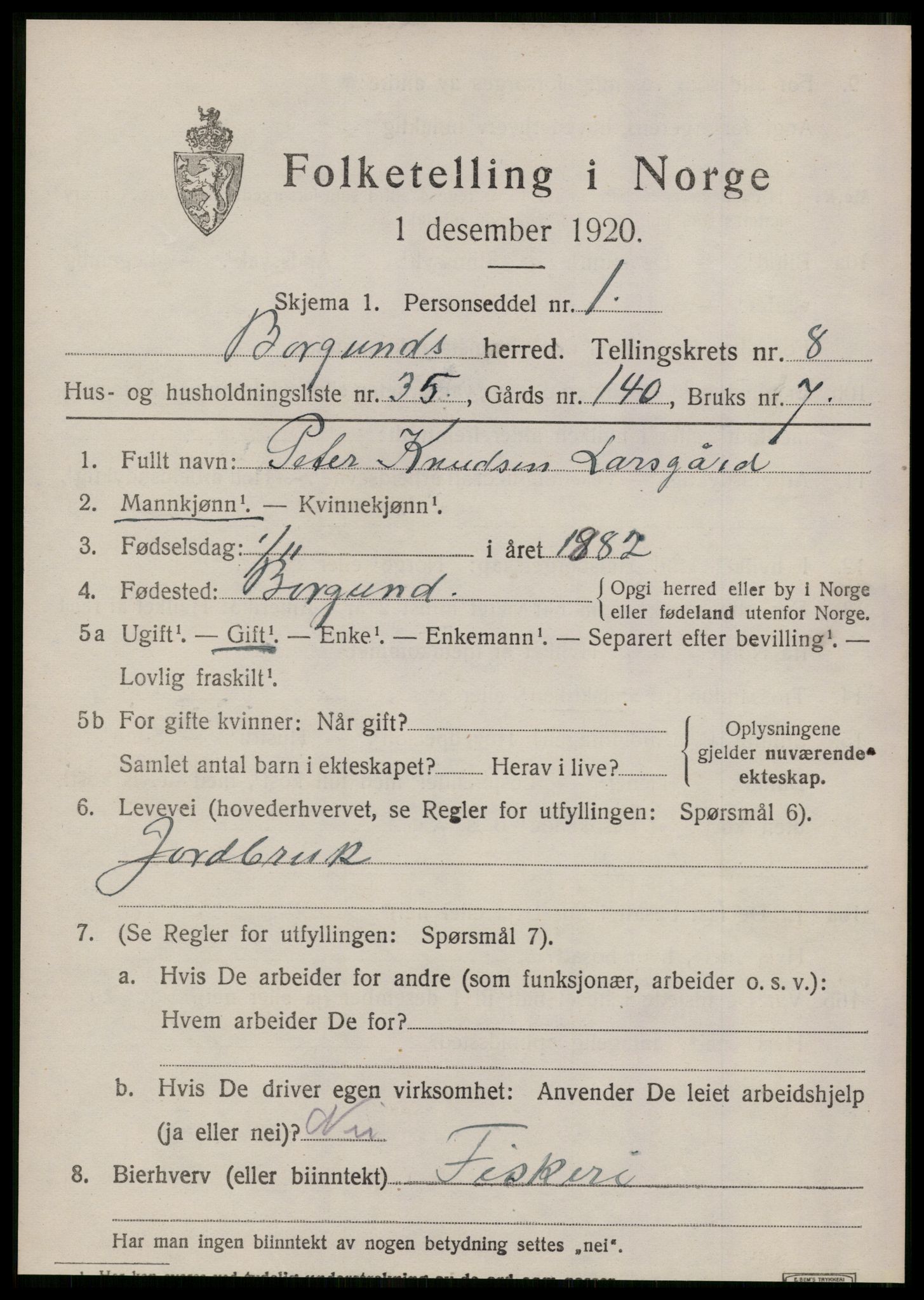 SAT, 1920 census for Borgund, 1920, p. 7982