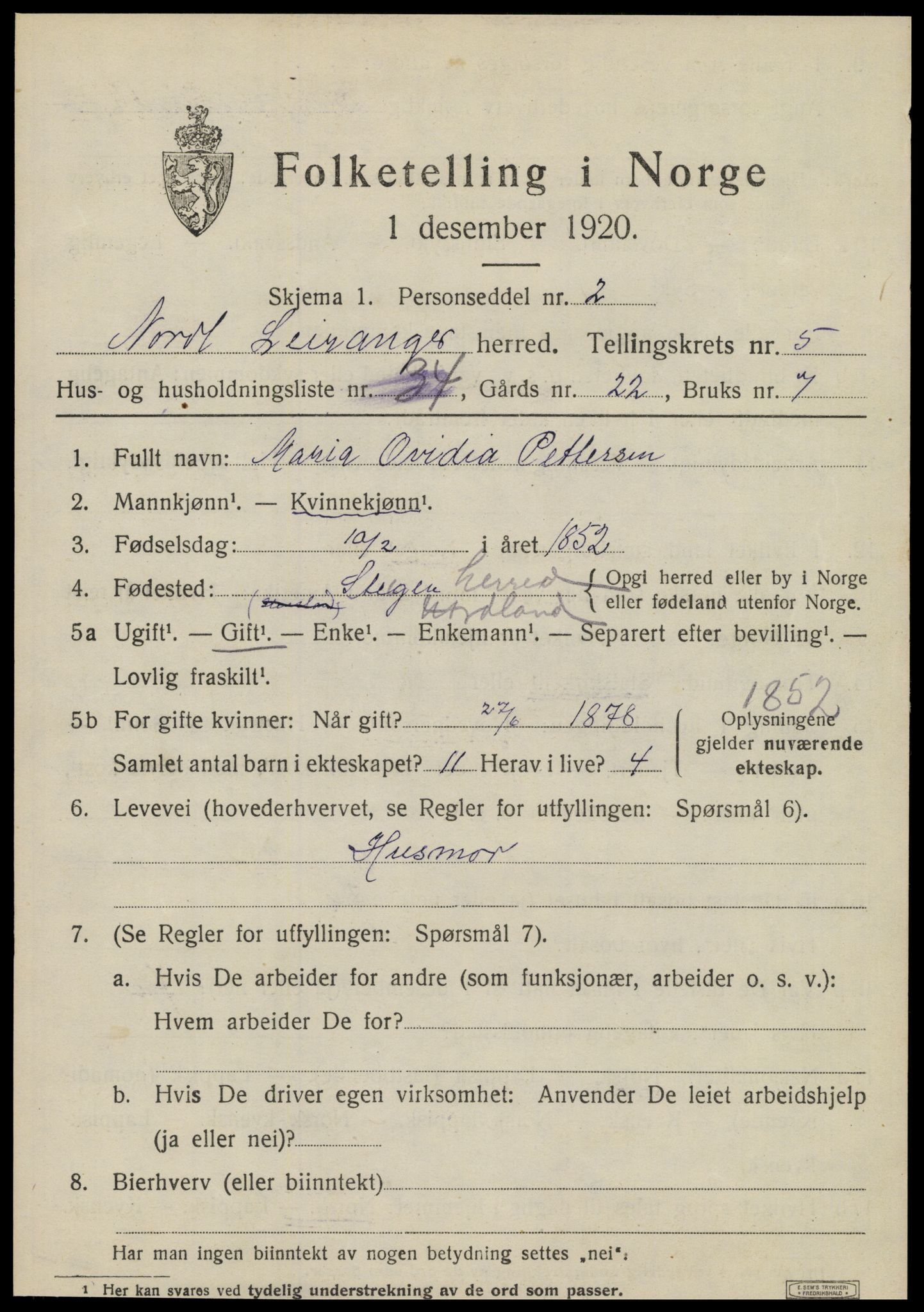 SAT, 1920 census for Leiranger, 1920, p. 2081