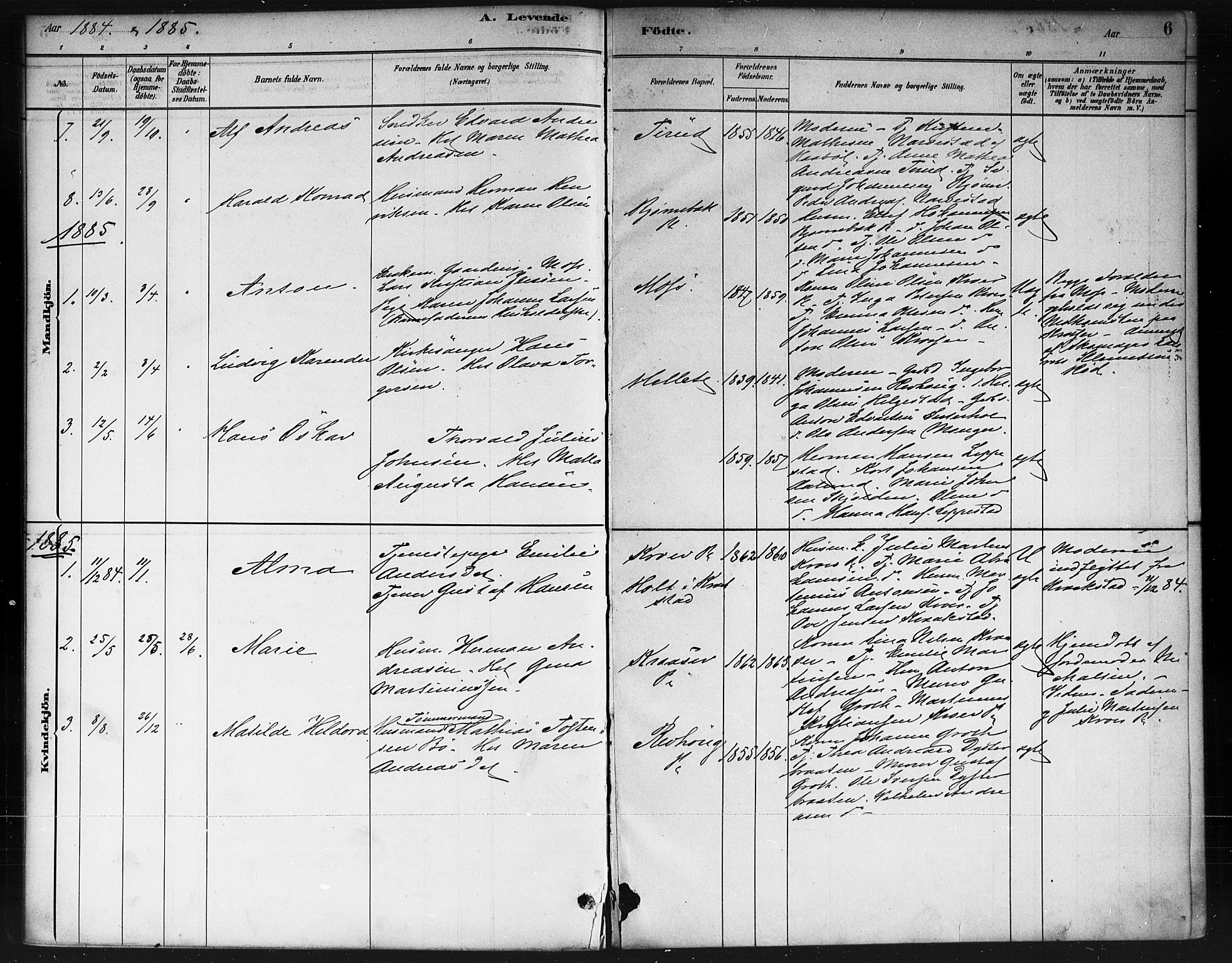 Ås prestekontor Kirkebøker, SAO/A-10894/F/Fc/L0001: Parish register (official) no. III 1, 1881-1891, p. 6