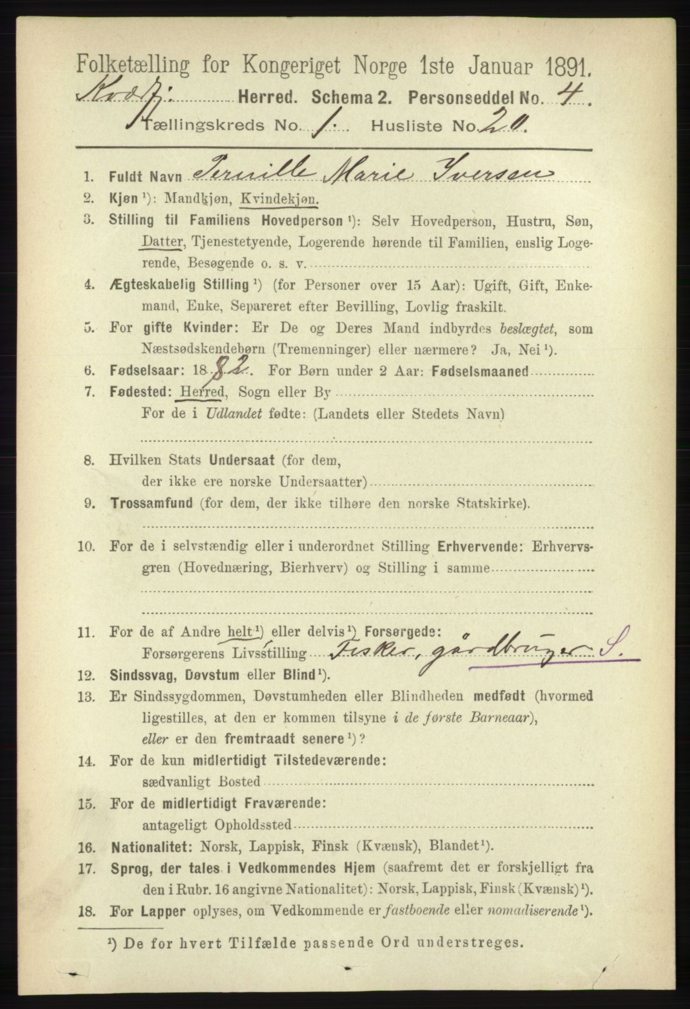 RA, 1891 census for 1911 Kvæfjord, 1891, p. 226