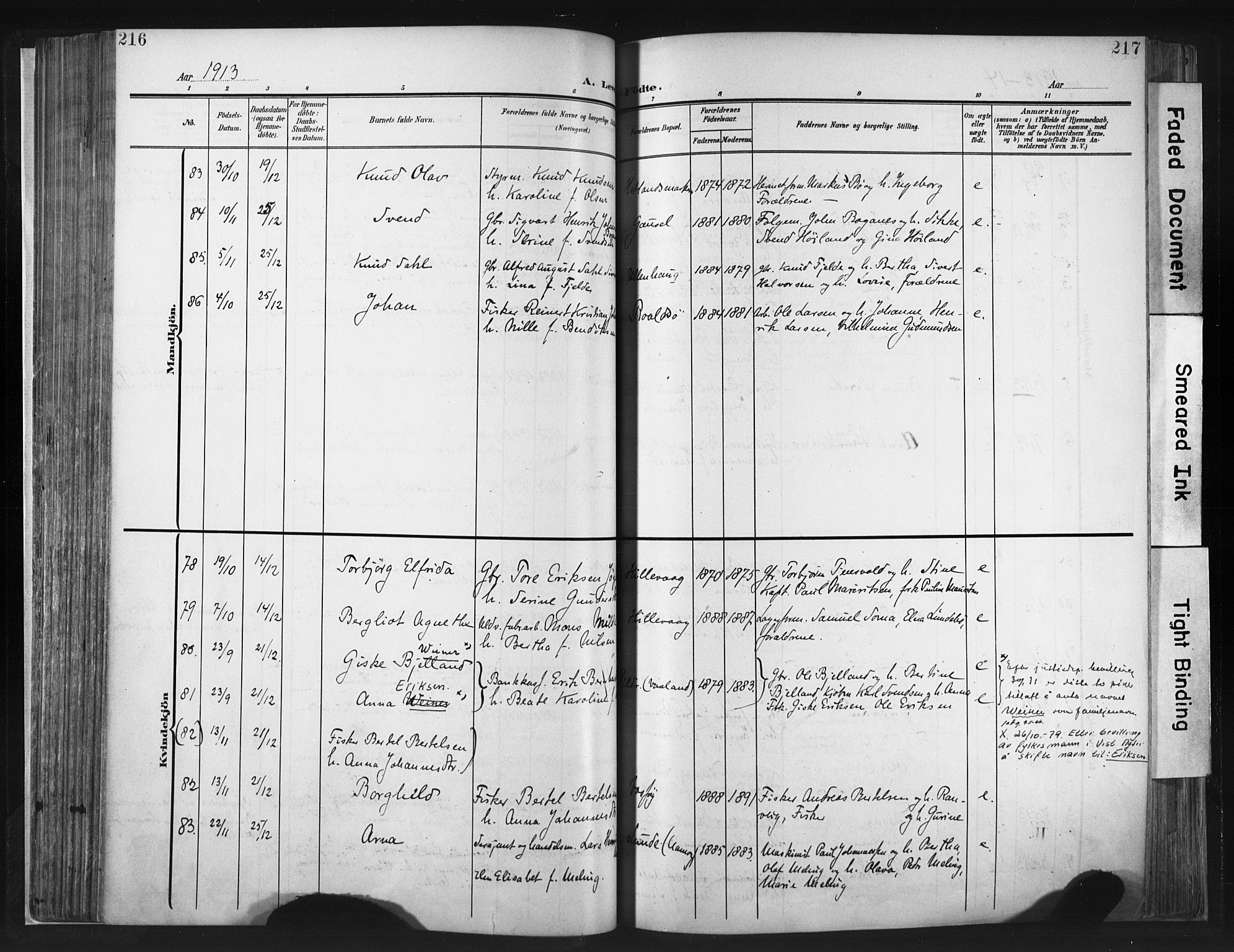 Hetland sokneprestkontor, AV/SAST-A-101826/30/30BA/L0013: Parish register (official) no. A 13, 1904-1918, p. 216-217