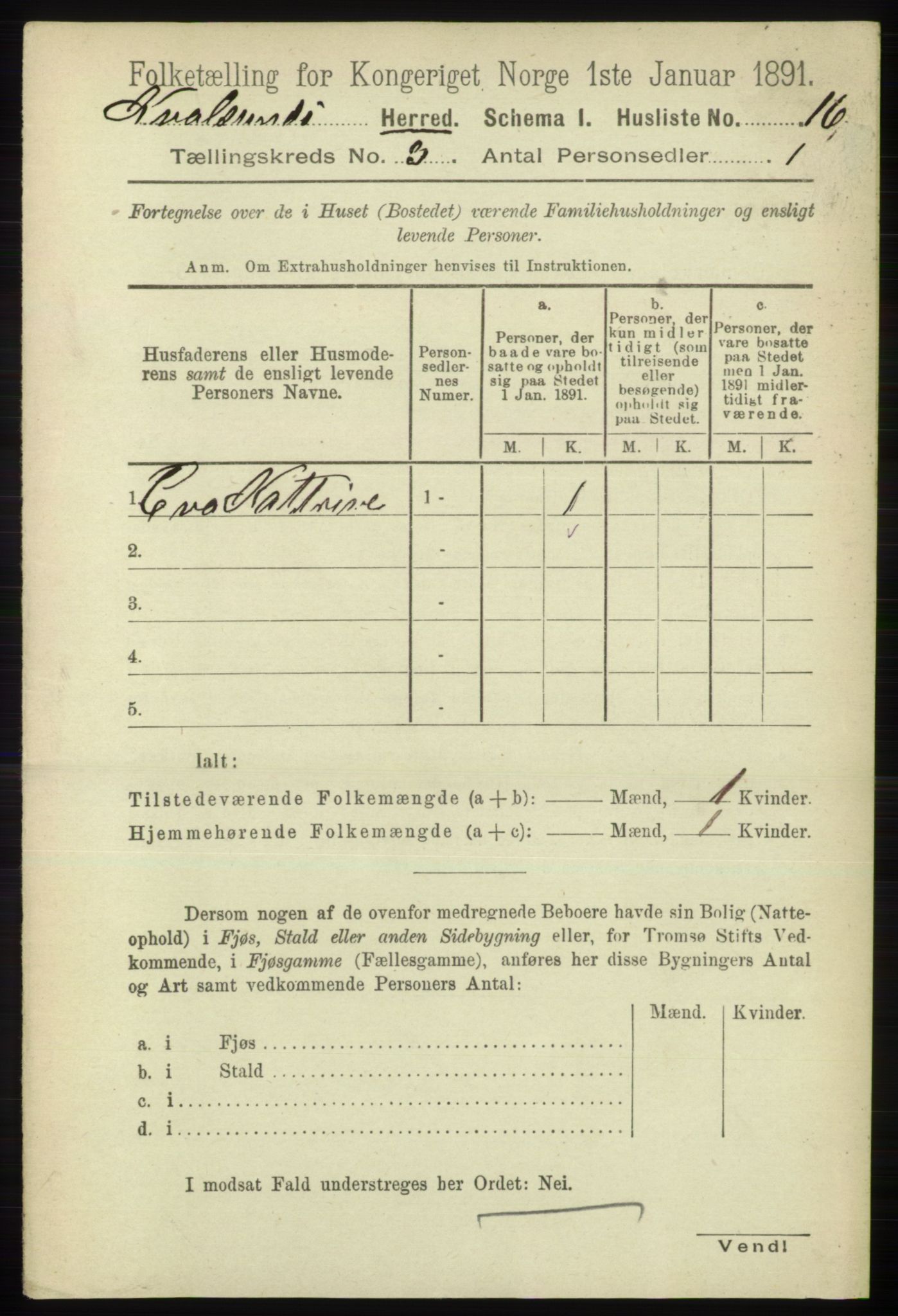 RA, 1891 census for 2017 Kvalsund, 1891, p. 17