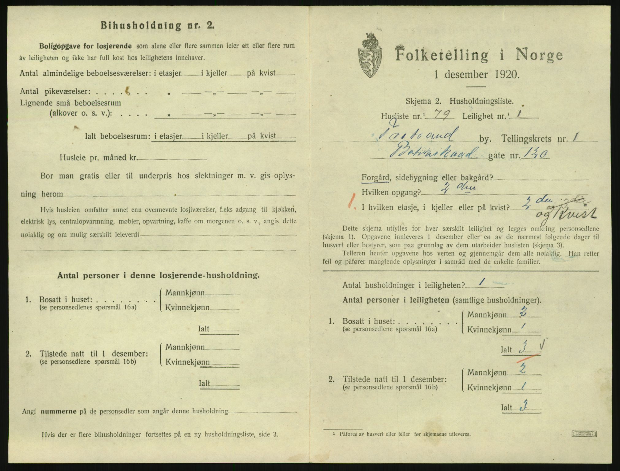 SAK, 1920 census for Tvedestrand, 1920, p. 823