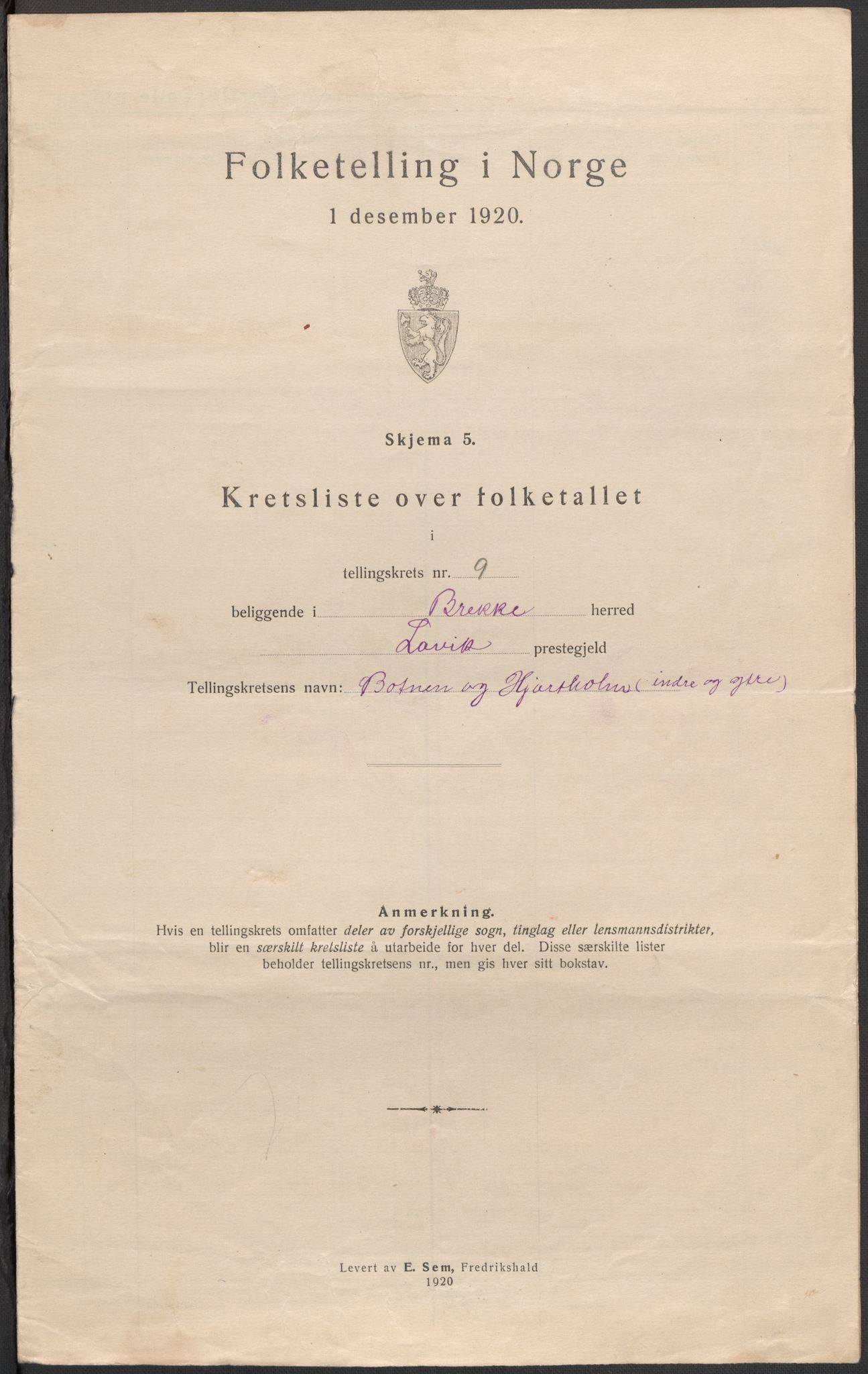 SAB, 1920 census for Brekke, 1920, p. 27