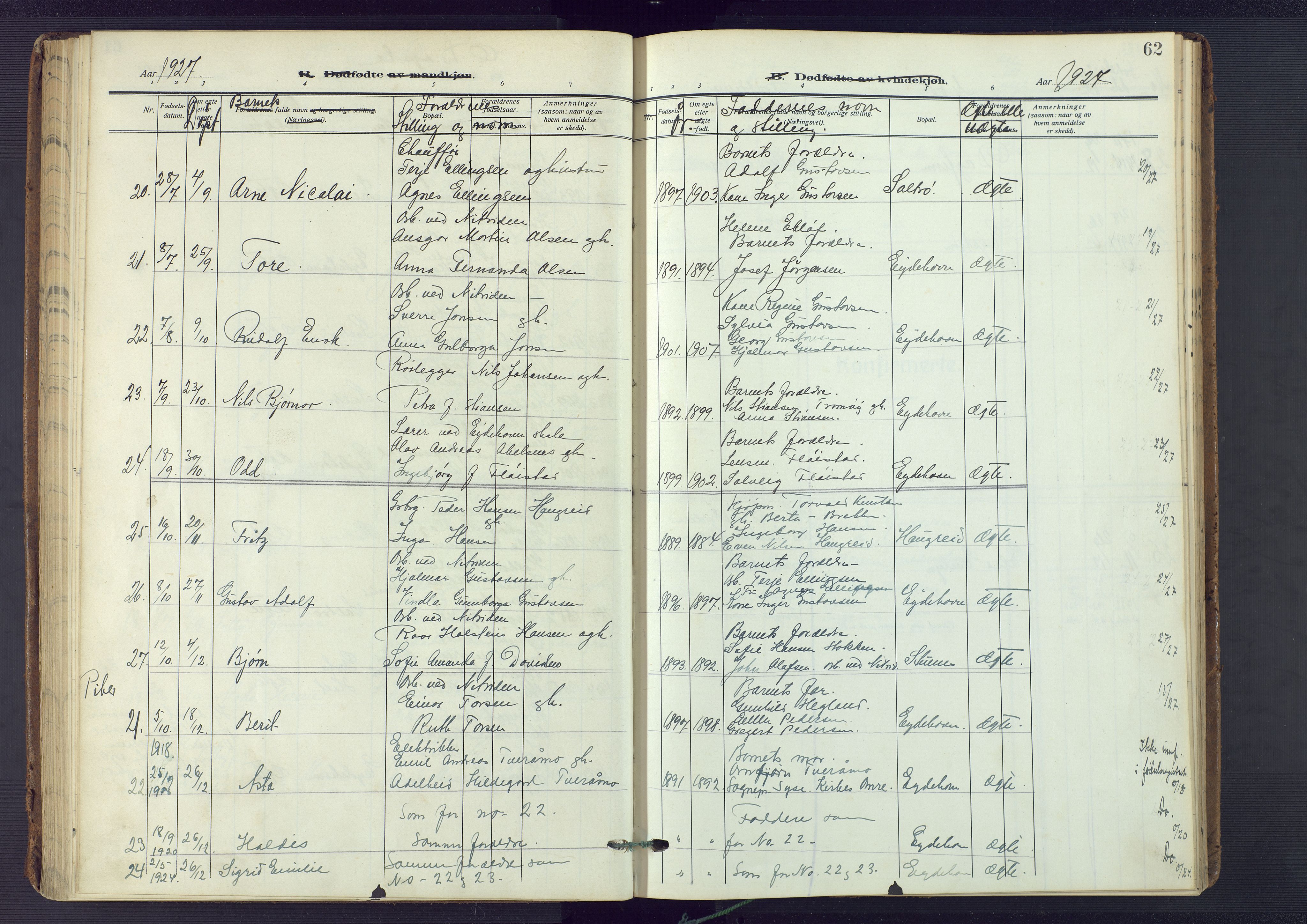 Austre Moland sokneprestkontor, AV/SAK-1111-0001/F/Fa/Fab/L0003: Parish register (official) no. A 3, 1914-1927, p. 62