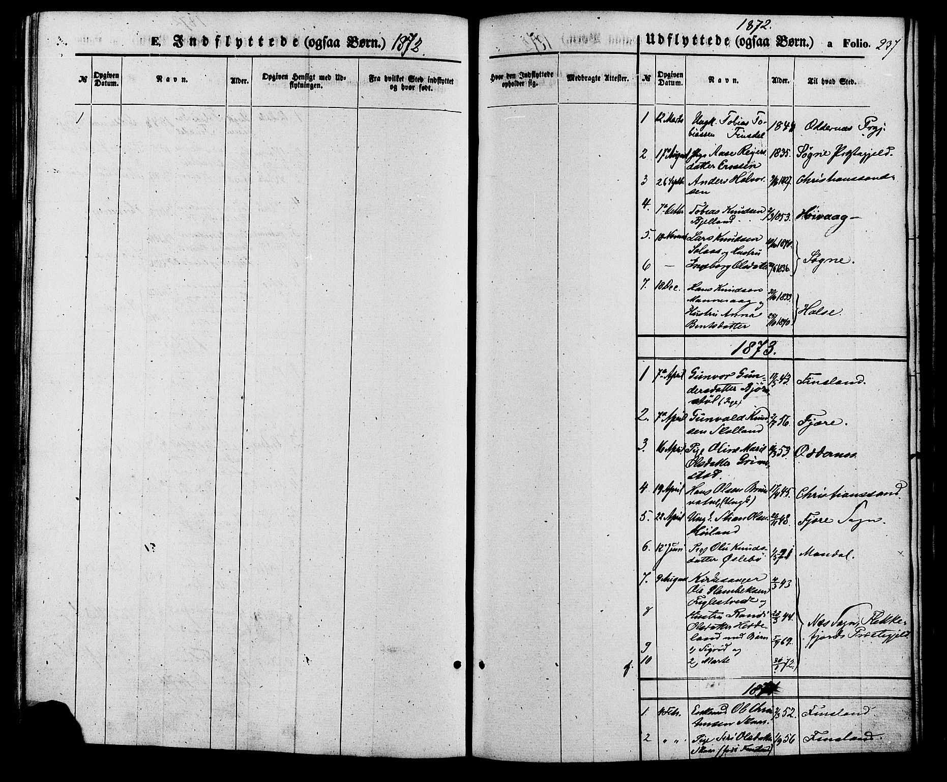 Holum sokneprestkontor, SAK/1111-0022/F/Fa/Fac/L0003: Parish register (official) no. A 3, 1860-1883, p. 237