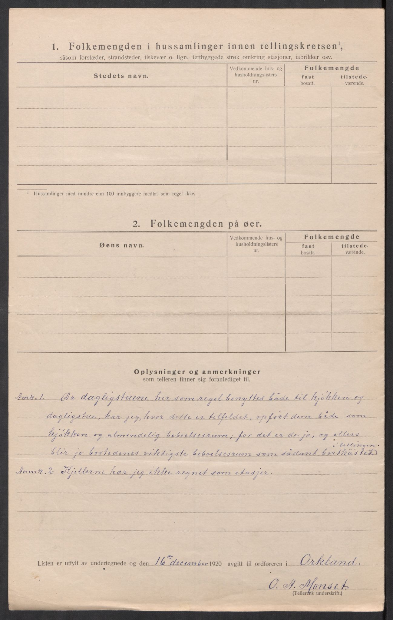 SAT, 1920 census for Orkland, 1920, p. 9