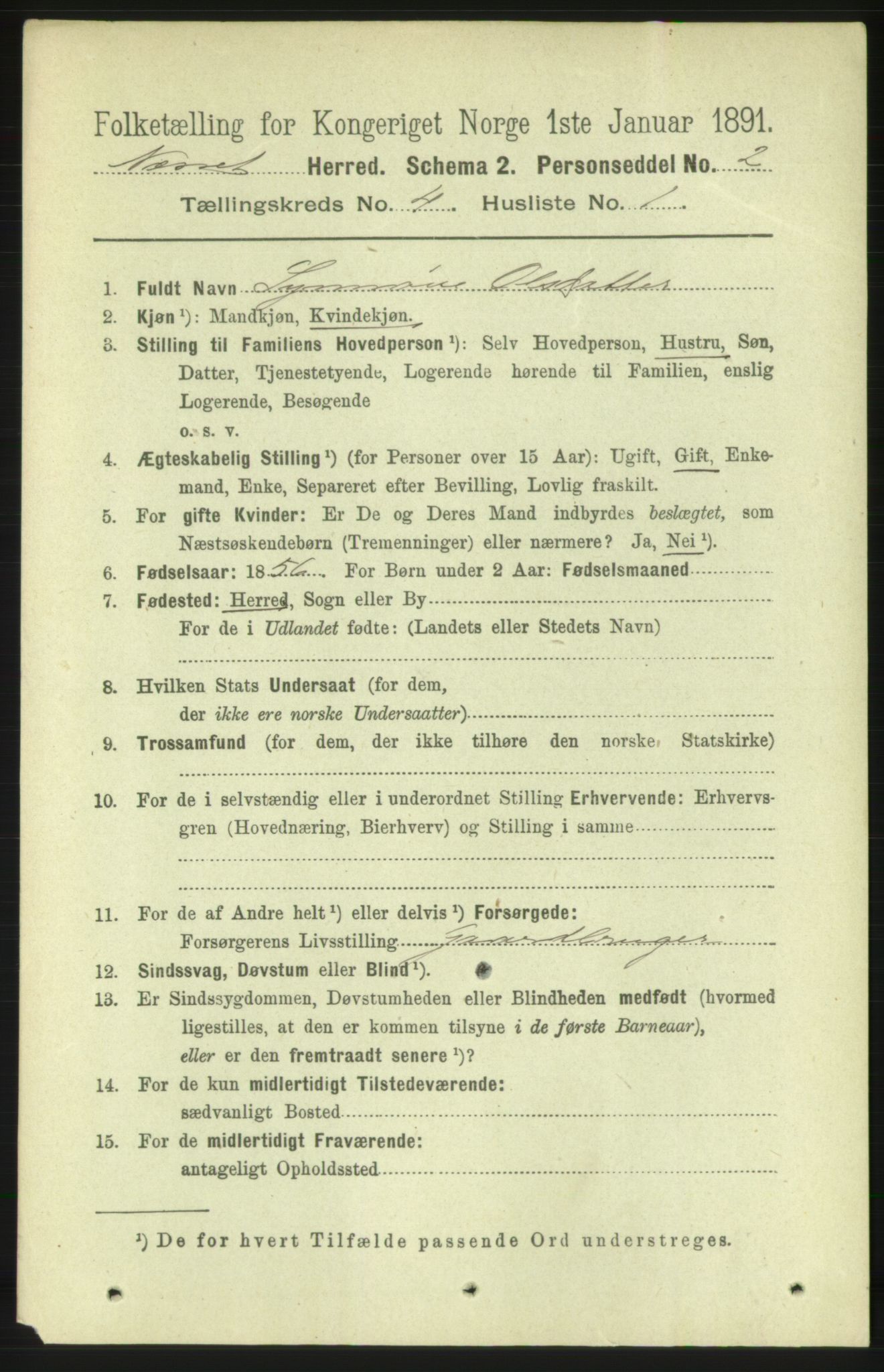 RA, 1891 census for 1543 Nesset, 1891, p. 1693