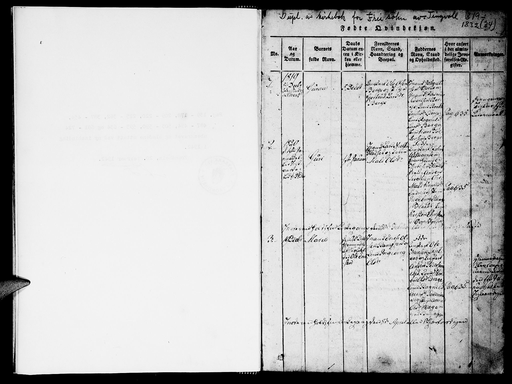 Ministerialprotokoller, klokkerbøker og fødselsregistre - Møre og Romsdal, SAT/A-1454/573/L0873: Parish register (copy) no. 573C01, 1819-1834, p. 1