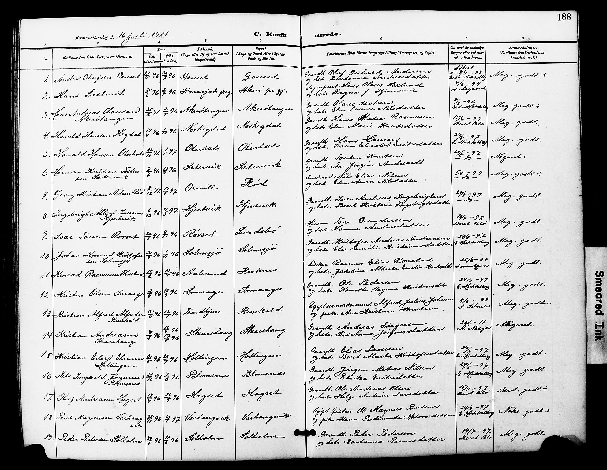 Ministerialprotokoller, klokkerbøker og fødselsregistre - Møre og Romsdal, SAT/A-1454/560/L0725: Parish register (copy) no. 560C02, 1895-1930, p. 188