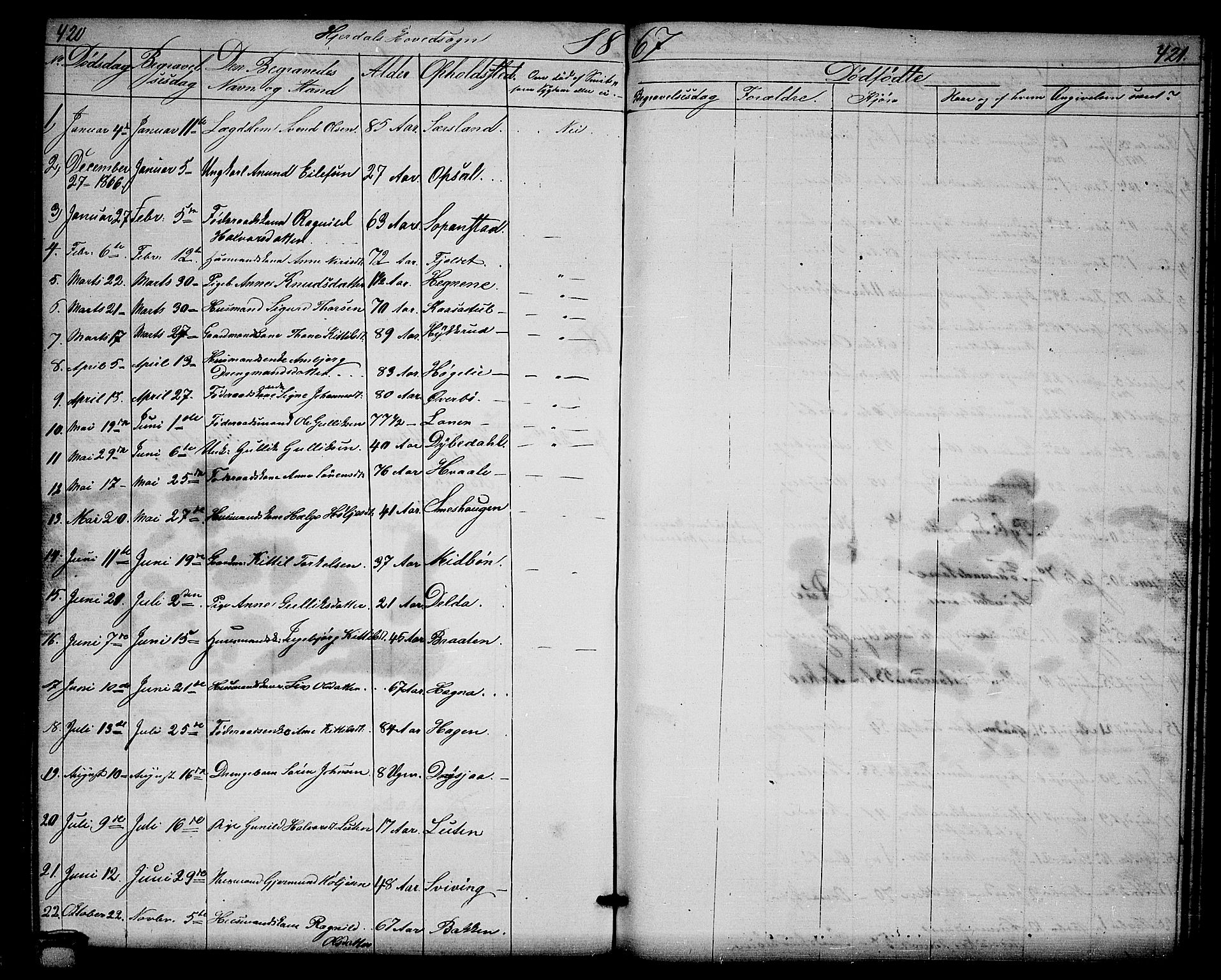 Hjartdal kirkebøker, SAKO/A-270/G/Ga/L0002: Parish register (copy) no. I 2, 1854-1888, p. 420-421