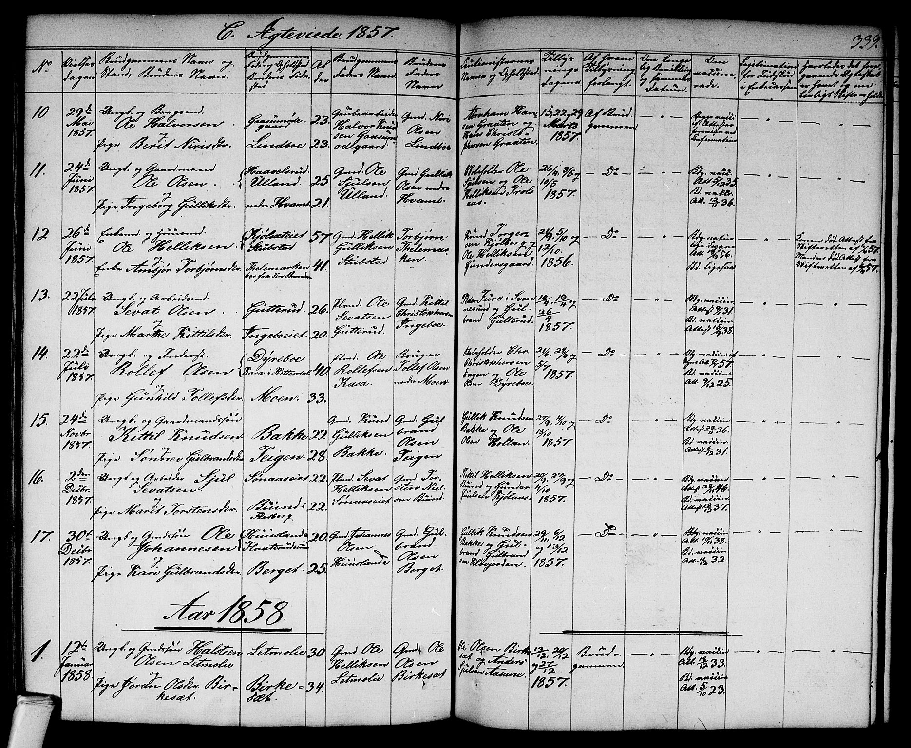 Flesberg kirkebøker, SAKO/A-18/G/Ga/L0002: Parish register (copy) no. I 2, 1834-1860, p. 339