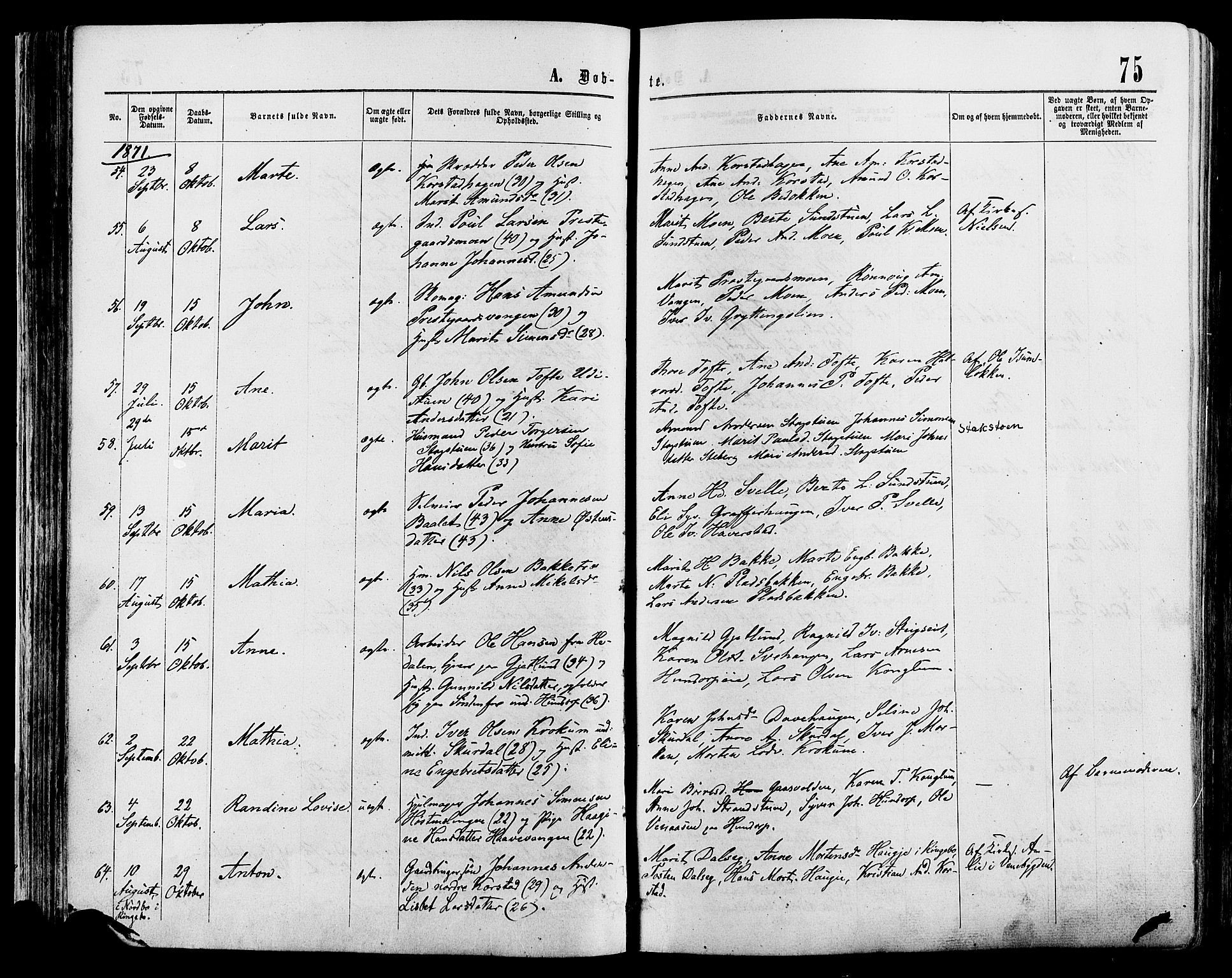 Sør-Fron prestekontor, AV/SAH-PREST-010/H/Ha/Haa/L0002: Parish register (official) no. 2, 1864-1880, p. 75