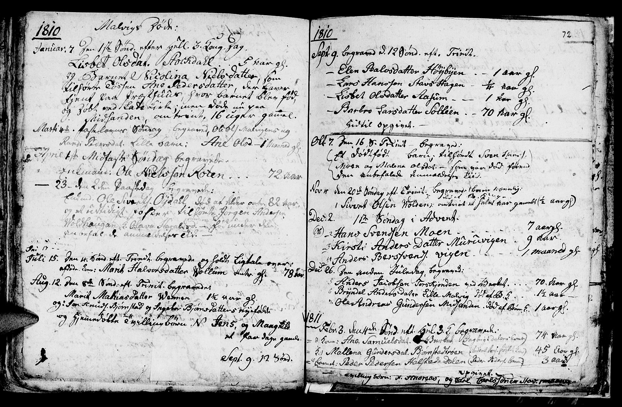 Ministerialprotokoller, klokkerbøker og fødselsregistre - Sør-Trøndelag, SAT/A-1456/616/L0419: Parish register (copy) no. 616C02, 1797-1816, p. 72