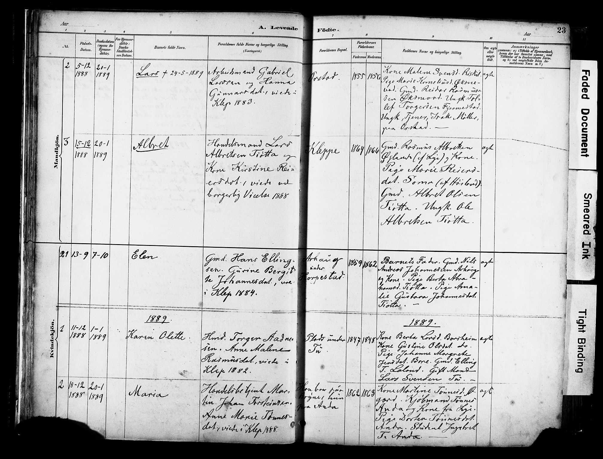 Klepp sokneprestkontor, SAST/A-101803/001/3/30BA/L0009: Parish register (official) no. A 7, 1886-1915, p. 23