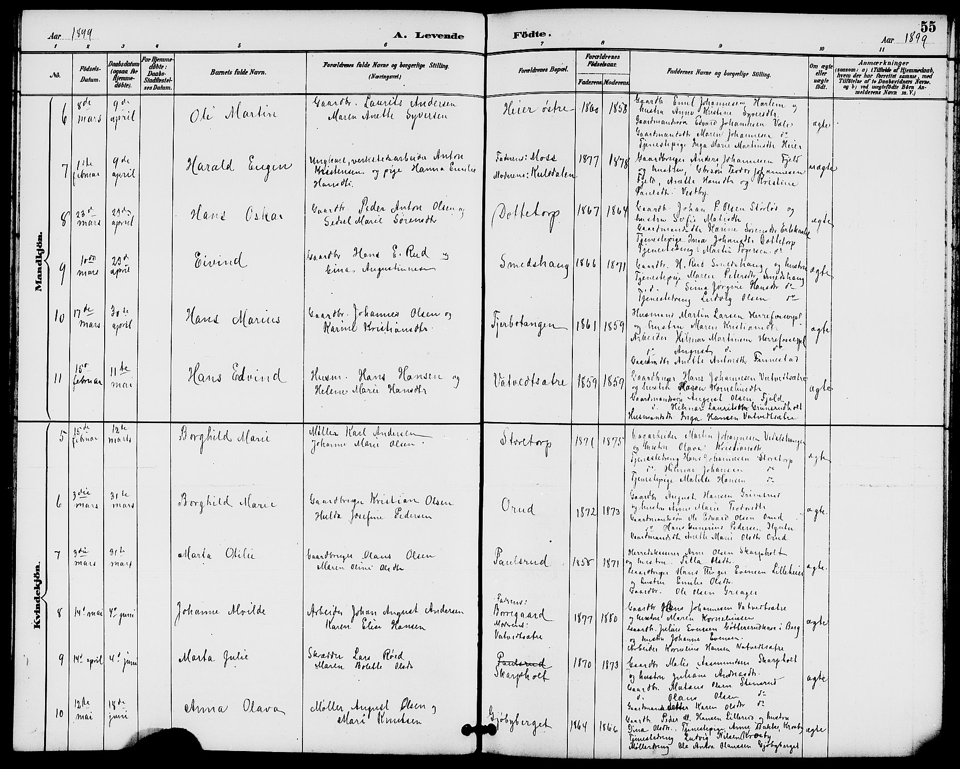 Rakkestad prestekontor Kirkebøker, AV/SAO-A-2008/G/Gb/L0001: Parish register (copy) no. II 1, 1887-1909, p. 55