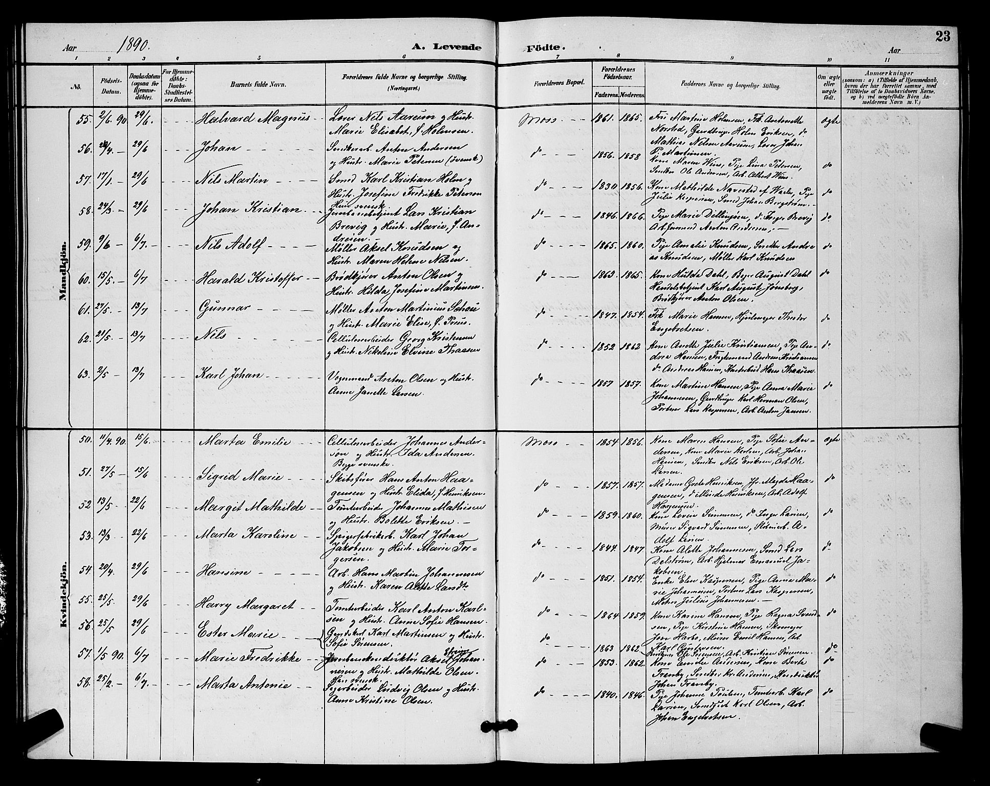 Moss prestekontor Kirkebøker, AV/SAO-A-2003/G/Ga/L0006: Parish register (copy) no. I 6, 1889-1900, p. 23