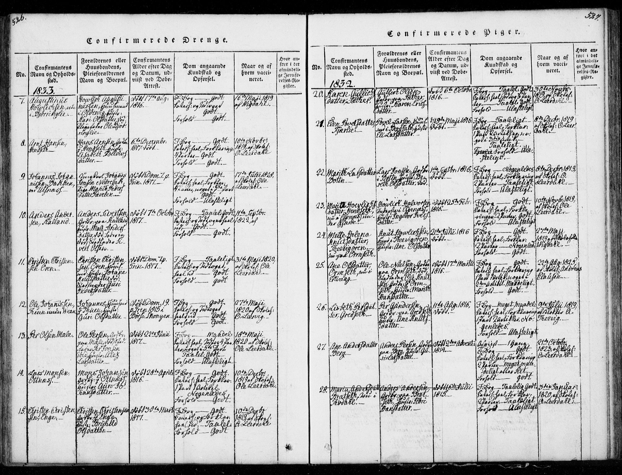 Ministerialprotokoller, klokkerbøker og fødselsregistre - Møre og Romsdal, AV/SAT-A-1454/578/L0903: Parish register (official) no. 578A02, 1819-1838, p. 526-527