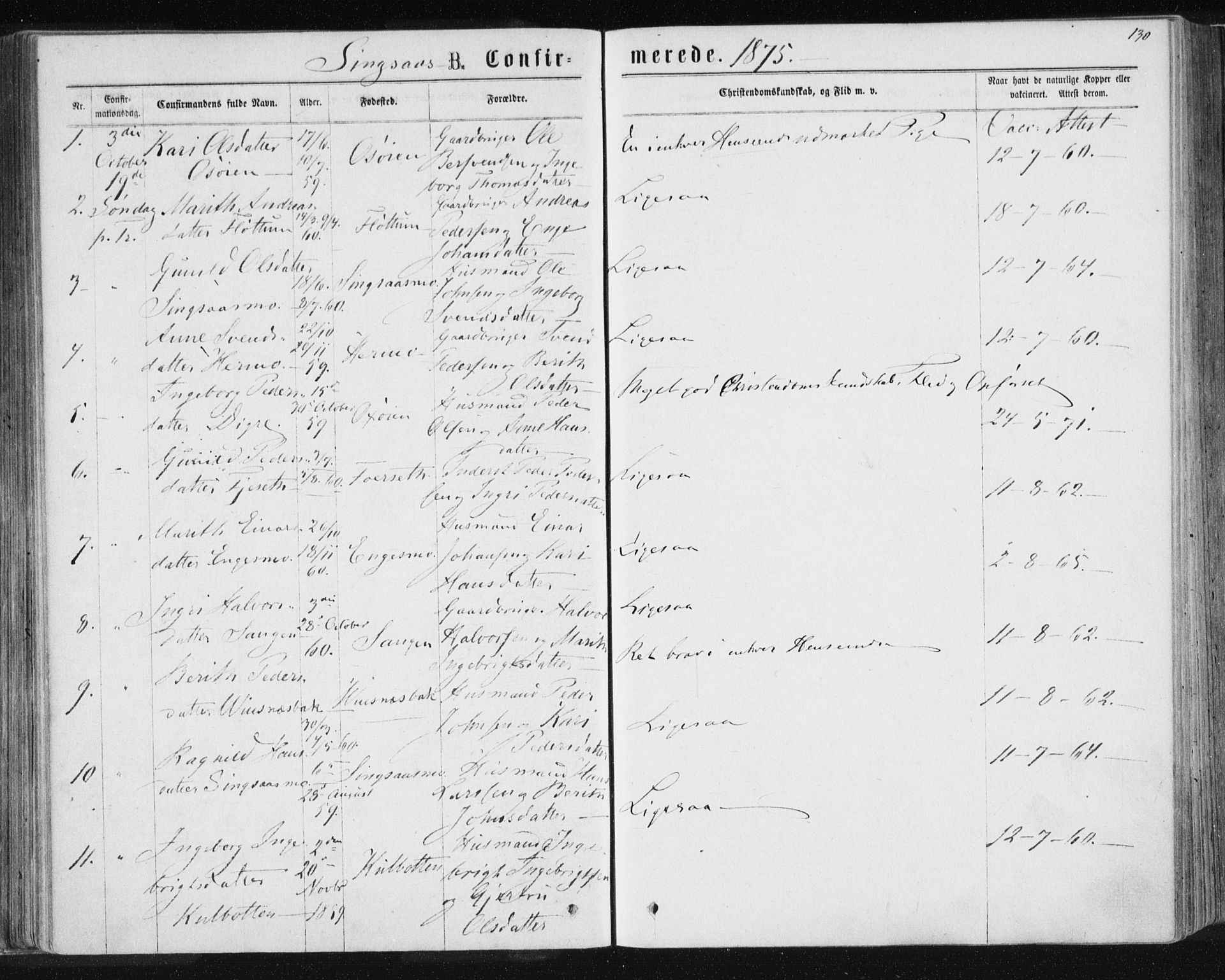 Ministerialprotokoller, klokkerbøker og fødselsregistre - Sør-Trøndelag, AV/SAT-A-1456/685/L0970: Parish register (official) no. 685A08 /2, 1870-1878, p. 130