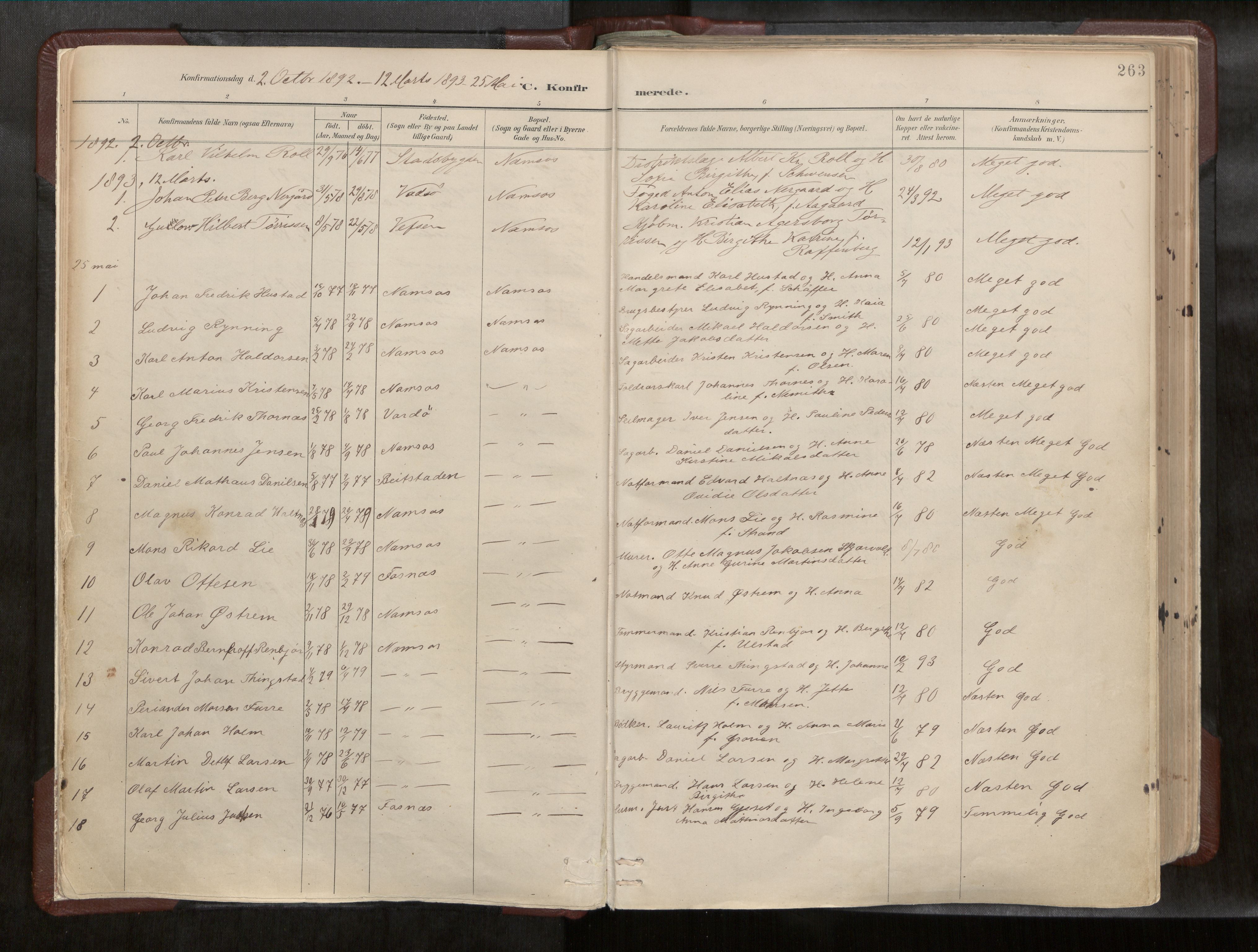 Ministerialprotokoller, klokkerbøker og fødselsregistre - Nord-Trøndelag, SAT/A-1458/768/L0579a: Parish register (official) no. 768A14, 1887-1931, p. 263