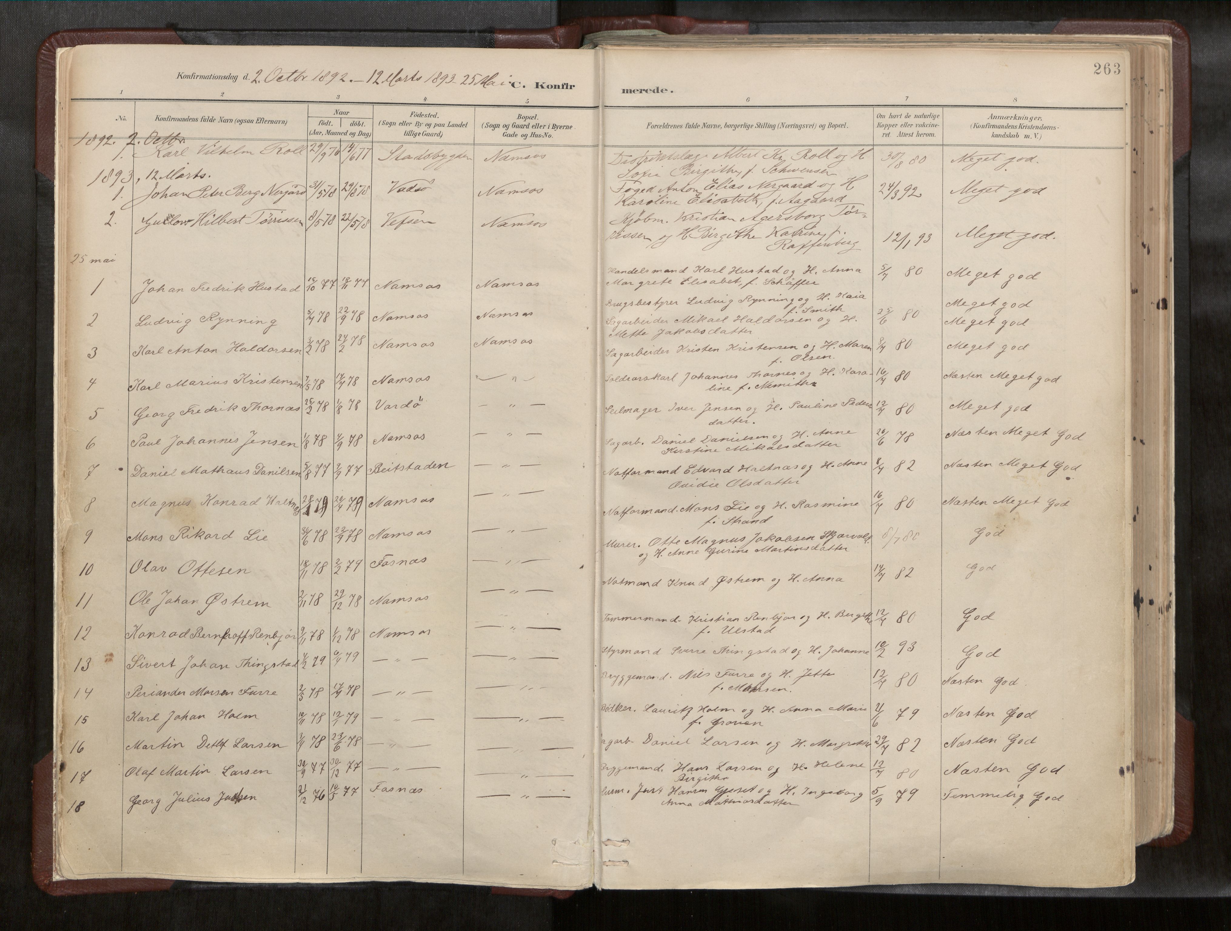 Ministerialprotokoller, klokkerbøker og fødselsregistre - Nord-Trøndelag, AV/SAT-A-1458/768/L0579a: Parish register (official) no. 768A14, 1887-1931, p. 263