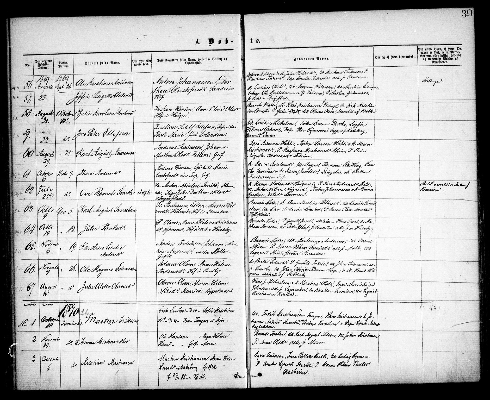 Spydeberg prestekontor Kirkebøker, SAO/A-10924/F/Fa/L0006: Parish register (official) no. I 6, 1863-1874, p. 39