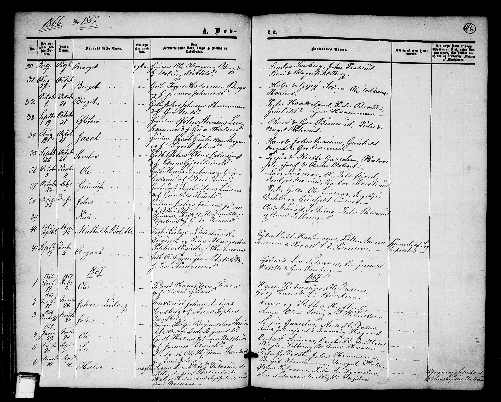 Tinn kirkebøker, SAKO/A-308/G/Ga/L0002: Parish register (copy) no. I 2, 1851-1883, p. 46
