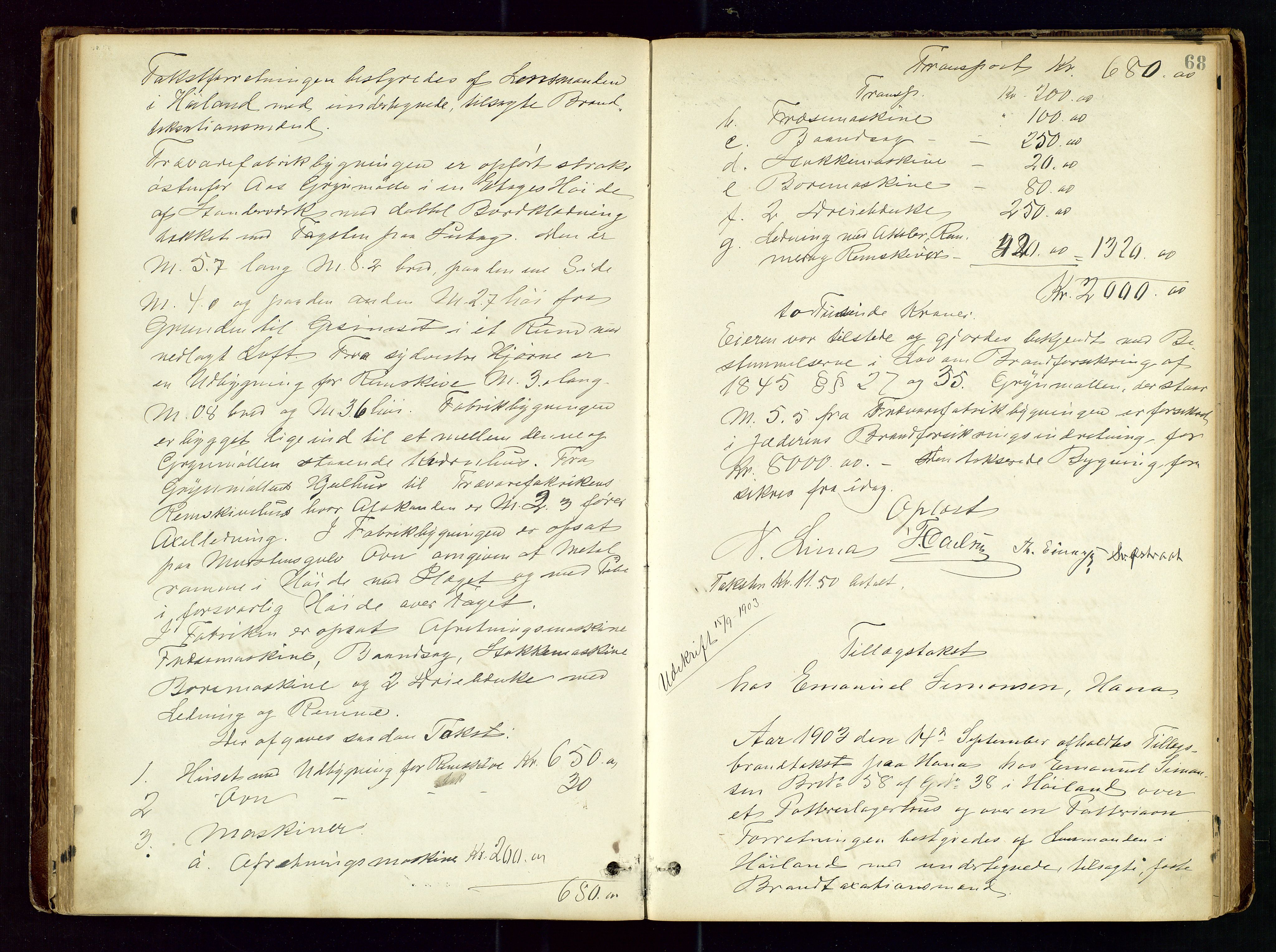 Høyland/Sandnes lensmannskontor, AV/SAST-A-100166/Goa/L0002: "Brandtaxtprotokol for Landafdelingen i Høiland", 1880-1917, p. 67b-68a