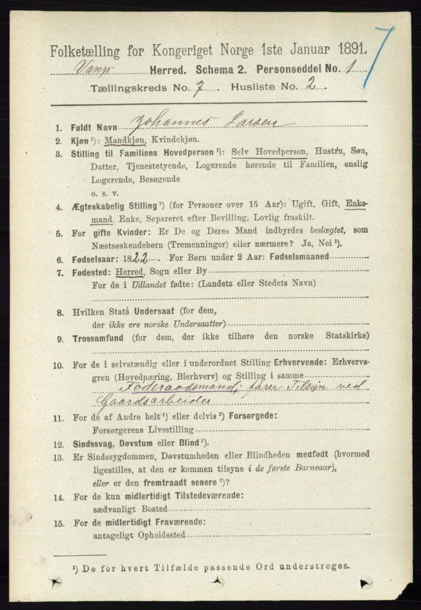 RA, 1891 census for 0414 Vang, 1891, p. 5037