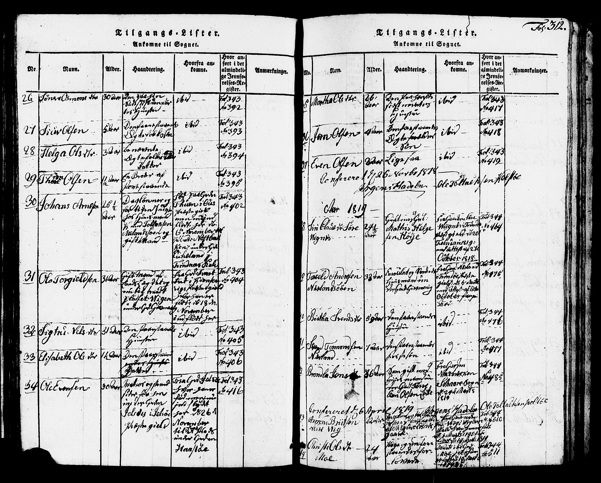 Avaldsnes sokneprestkontor, SAST/A -101851/H/Ha/Hab/L0001: Parish register (copy) no. B 1, 1816-1825, p. 312