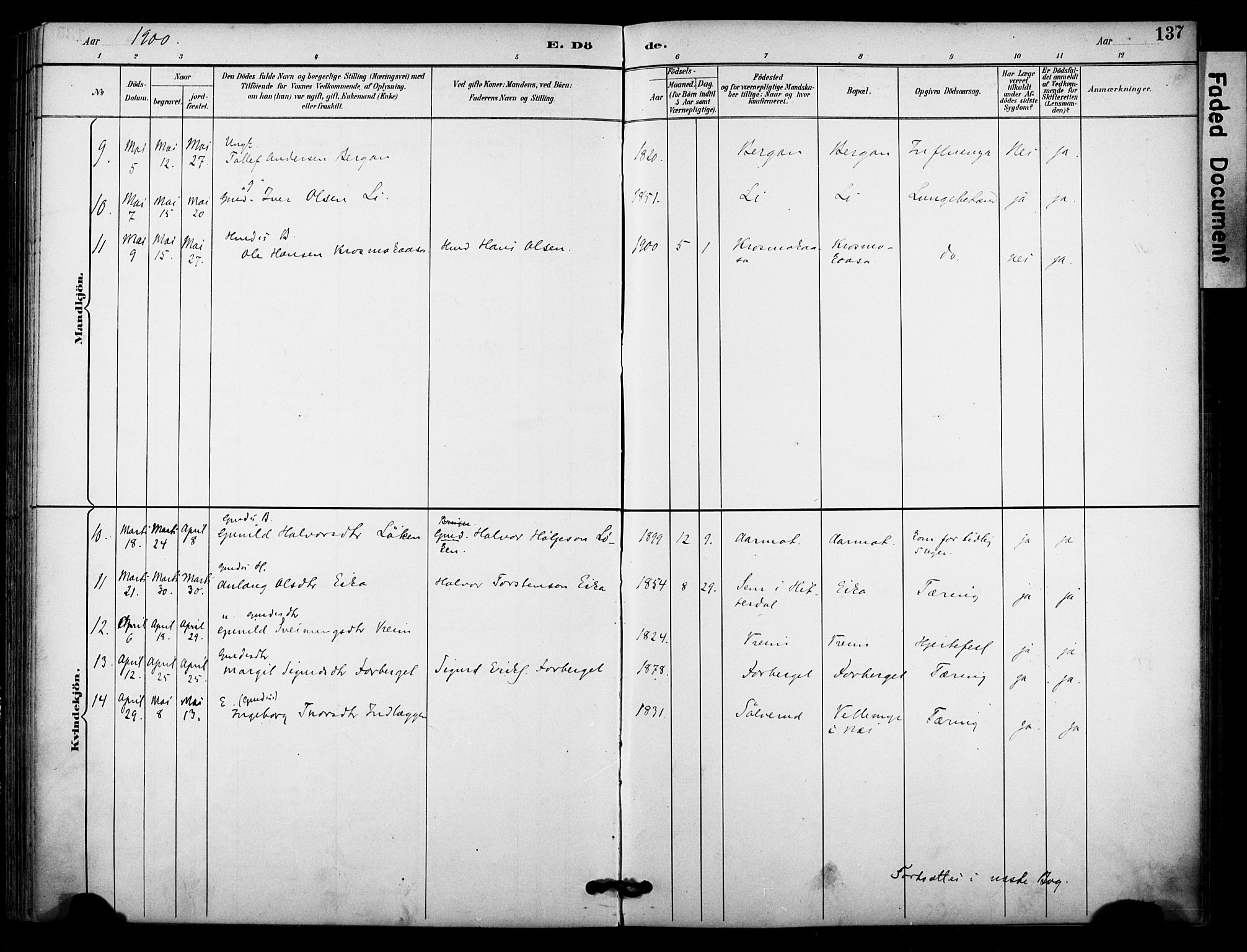 Bø kirkebøker, SAKO/A-257/F/Fa/L0011: Parish register (official) no. 11, 1892-1900, p. 137