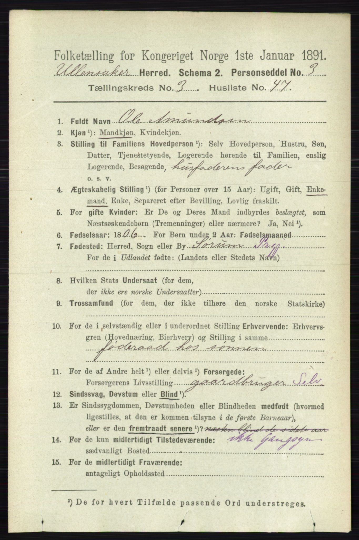 RA, 1891 census for 0235 Ullensaker, 1891, p. 1394