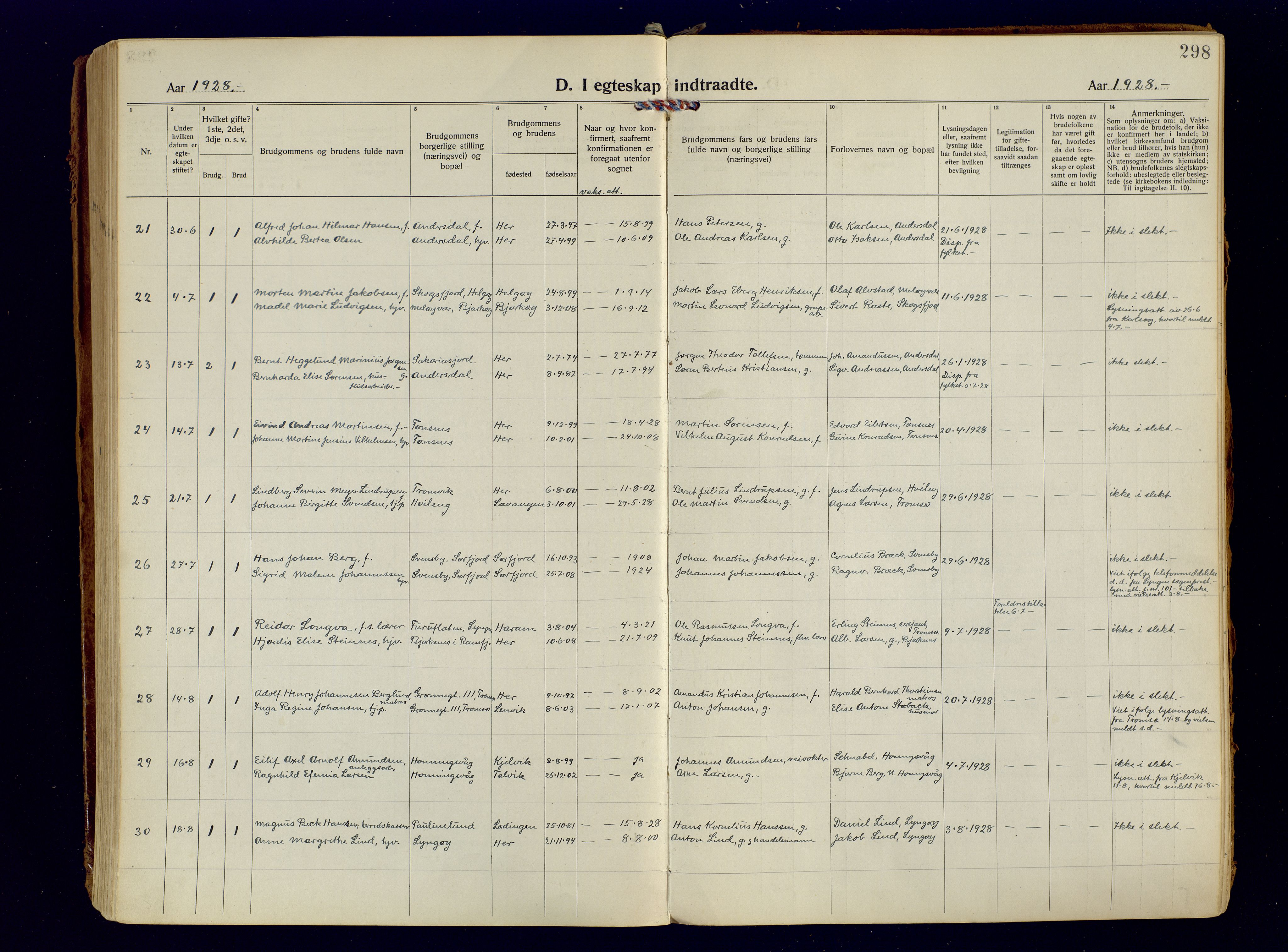 Tromsøysund sokneprestkontor, AV/SATØ-S-1304/G/Ga/L0009kirke: Parish register (official) no. 9, 1922-1934, p. 298