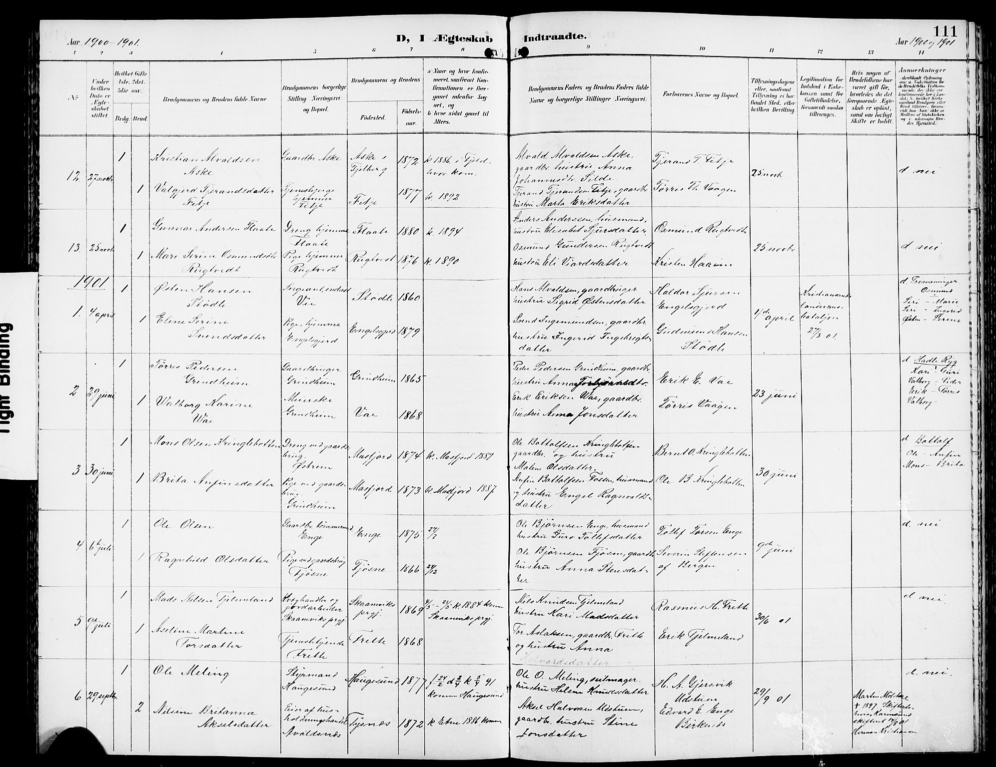 Etne sokneprestembete, SAB/A-75001/H/Hab: Parish register (copy) no. A 6, 1897-1924, p. 111