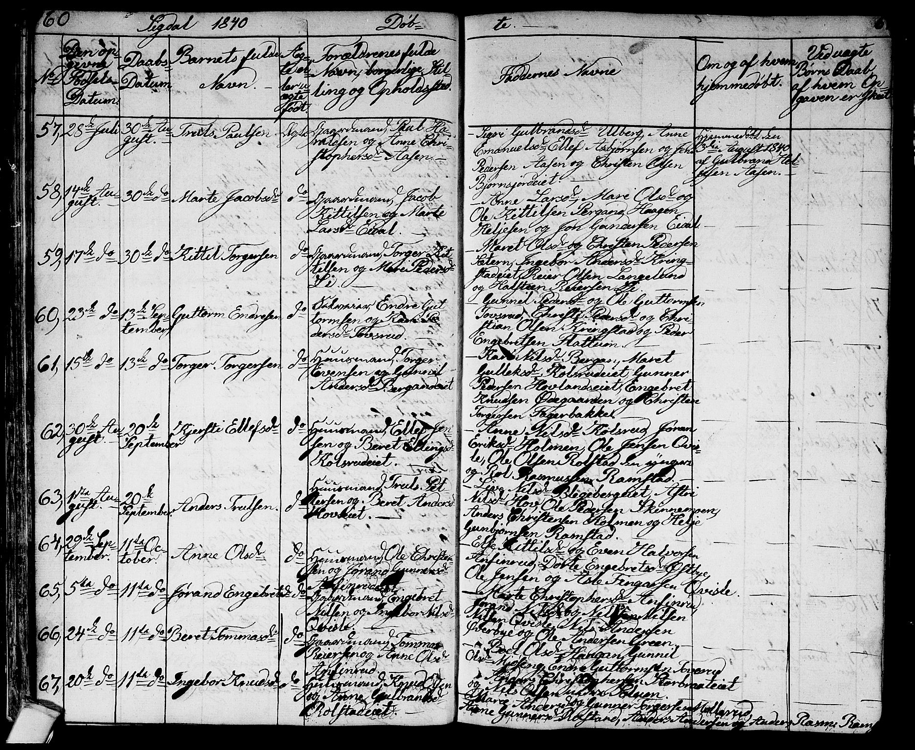 Sigdal kirkebøker, AV/SAKO-A-245/G/Ga/L0002: Parish register (copy) no. I 2, 1835-1856, p. 60-61