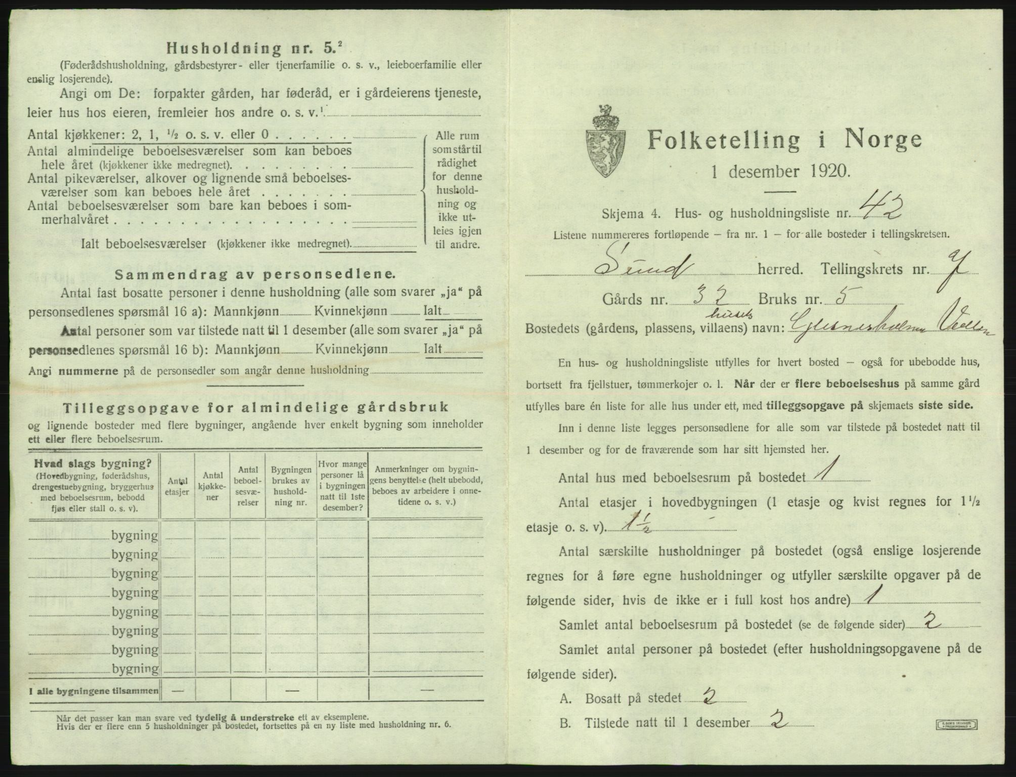 SAB, 1920 census for Sund, 1920, p. 674