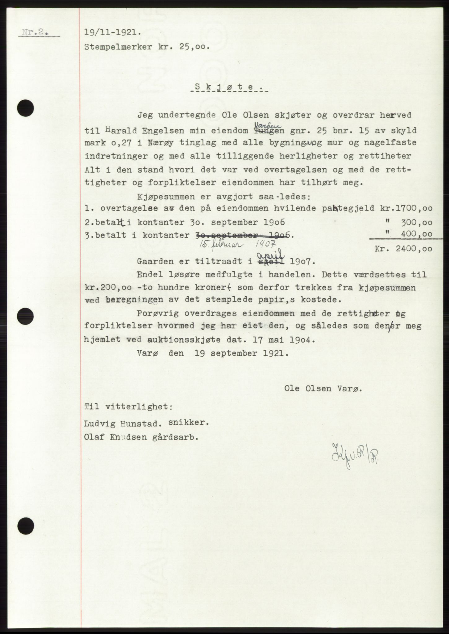 Namdal sorenskriveri, SAT/A-4133/1/2/2C: Mortgage book no. -, 1916-1921, Deed date: 19.11.1921