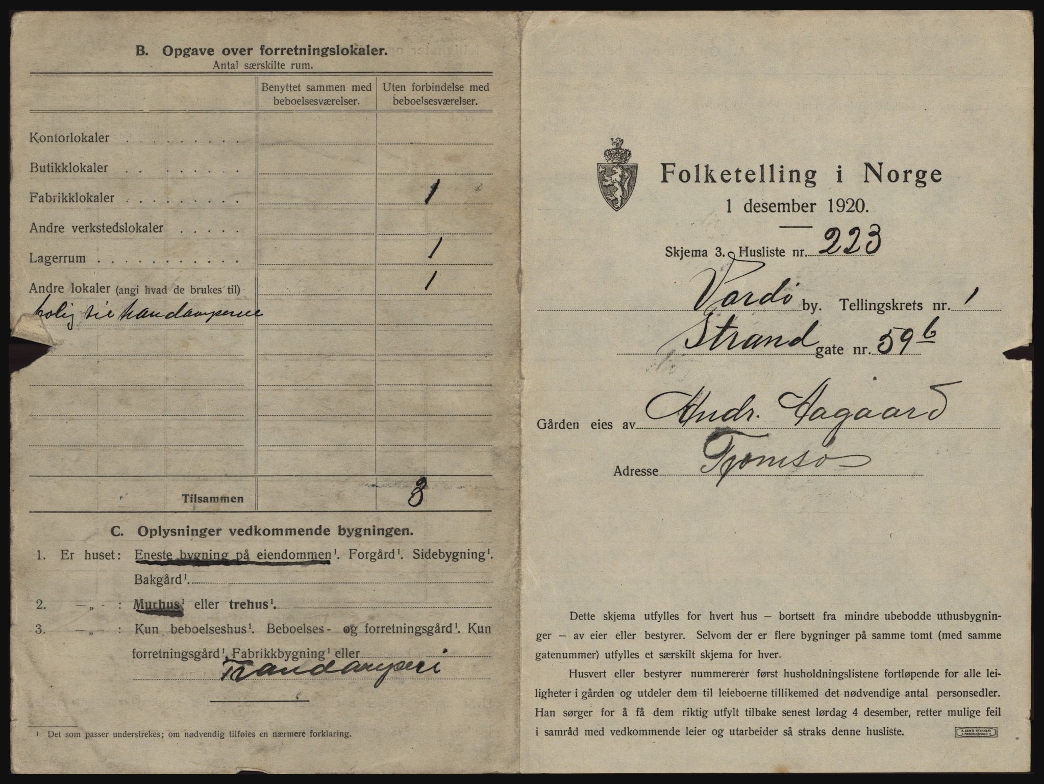 SATØ, 1920 census for Vardø, 1920, p. 469