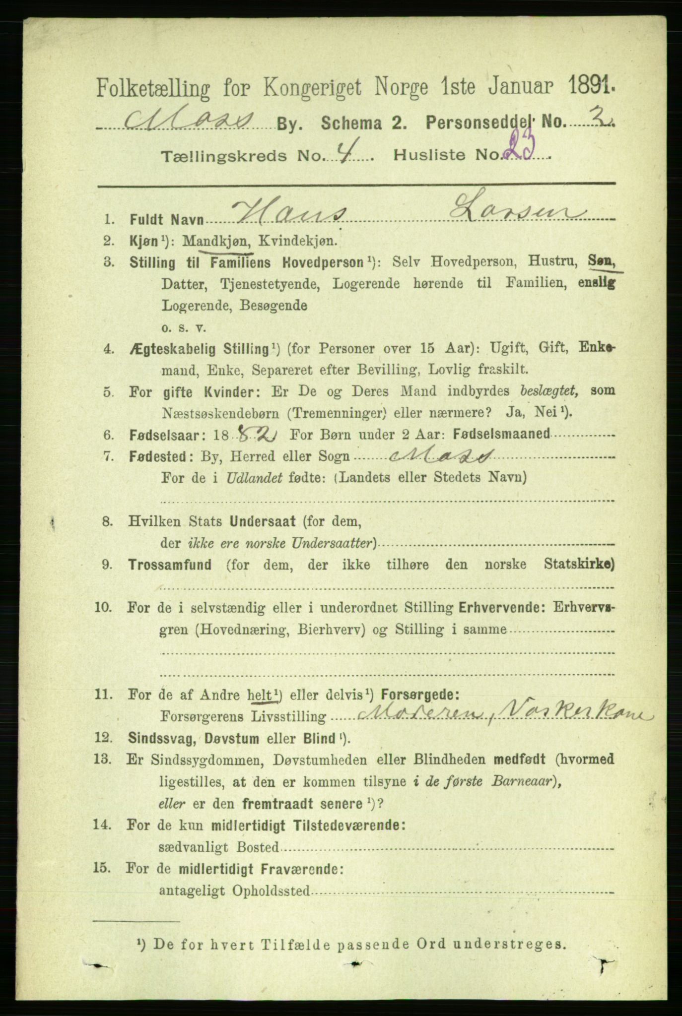 RA, 1891 census for 0104 Moss, 1891, p. 3000